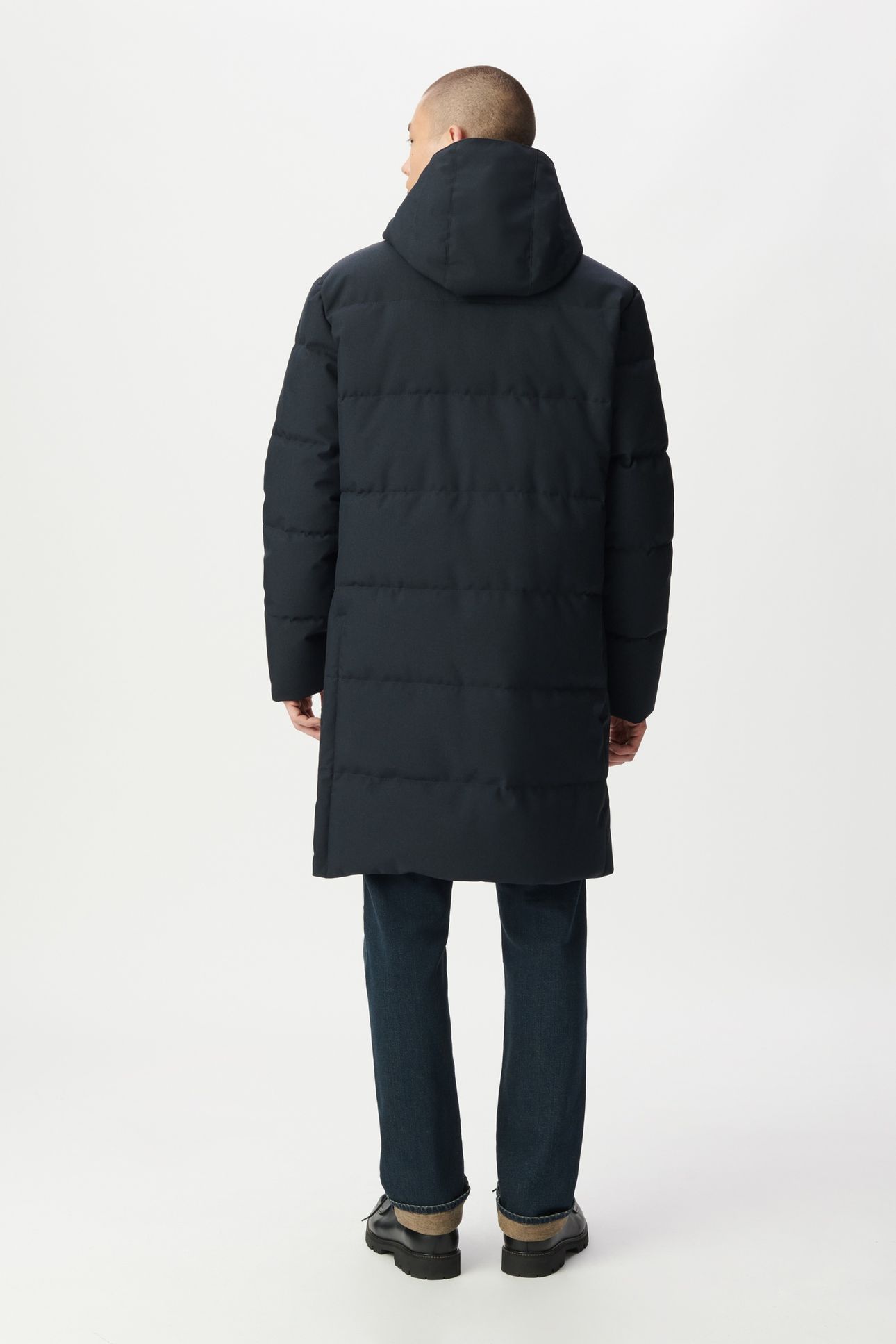 NAVY QUILTED WATERPROOF LONG PADDED JACKET 2