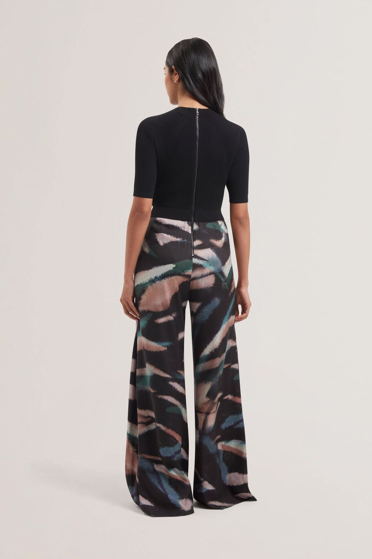 GEORIE KNIT BODICE PRINTED LEG JUMPS BLACK 2