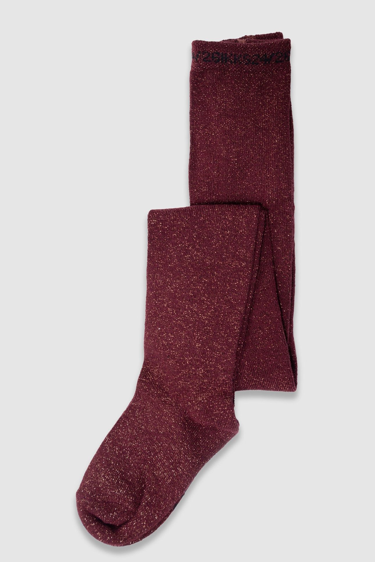 GIRLS’ BURGUNDY KNIT TIGHTS WITH COPPERY GLITTER 2
