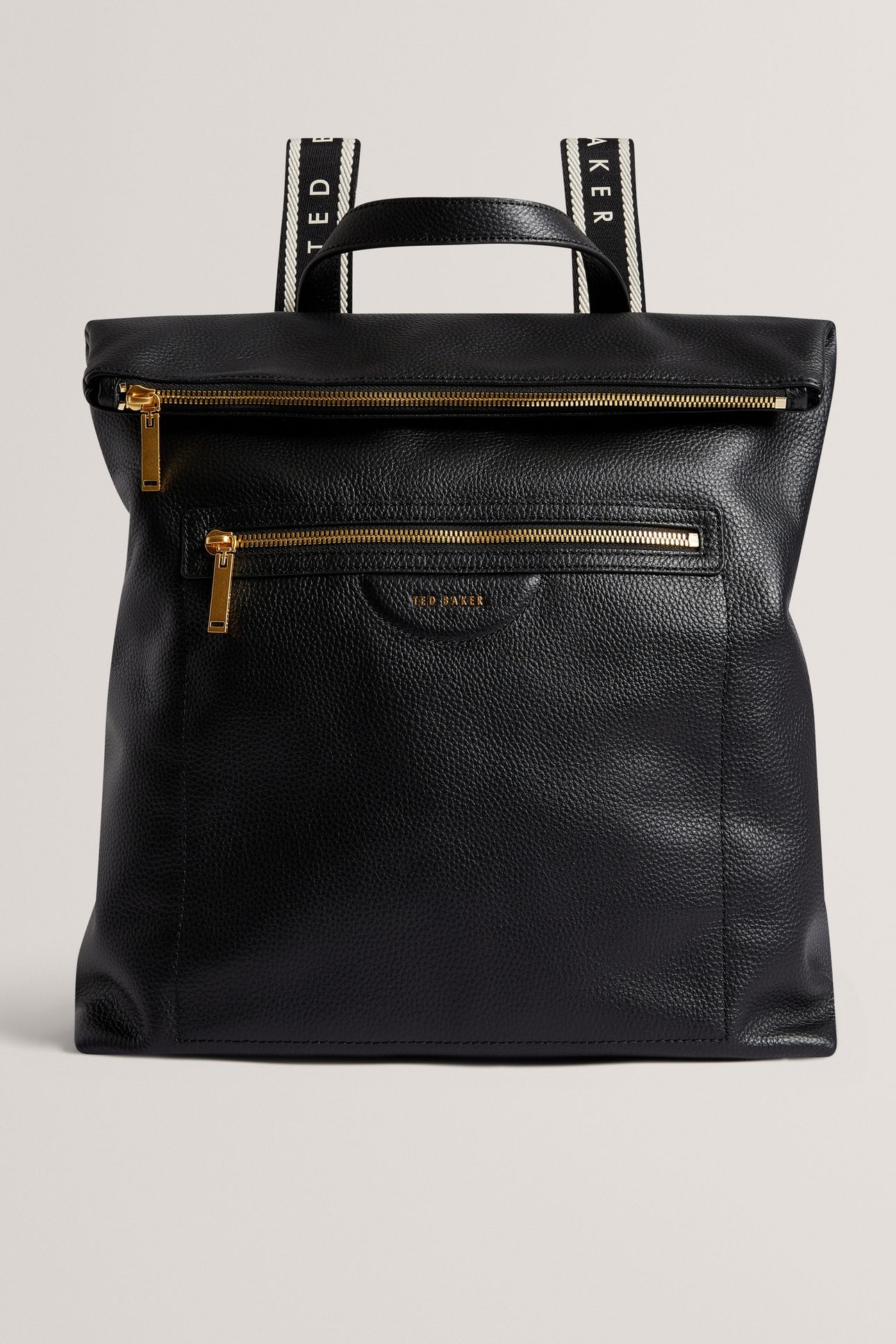 PEBBLED LEATHER FOLD OVER BACKPACK BLACK 1