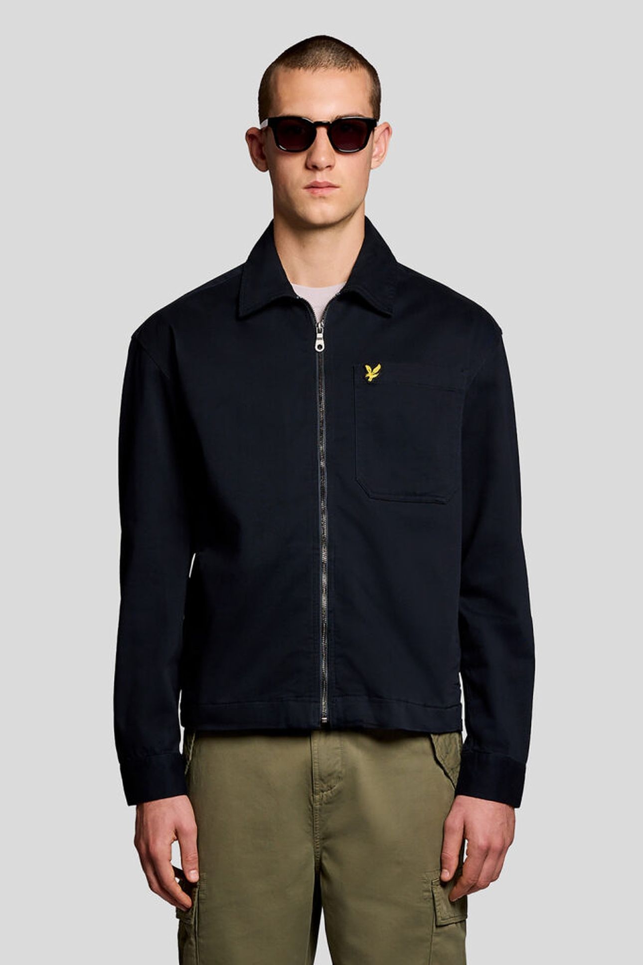 ENZYME WASH ZIP THROUGH OVERSHIRT DARK NAVY 1