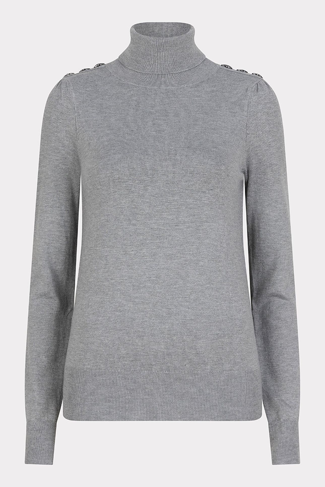 SWEATER SHLDR BUTTON COL BASIC KNIT GREY MELANGE 3