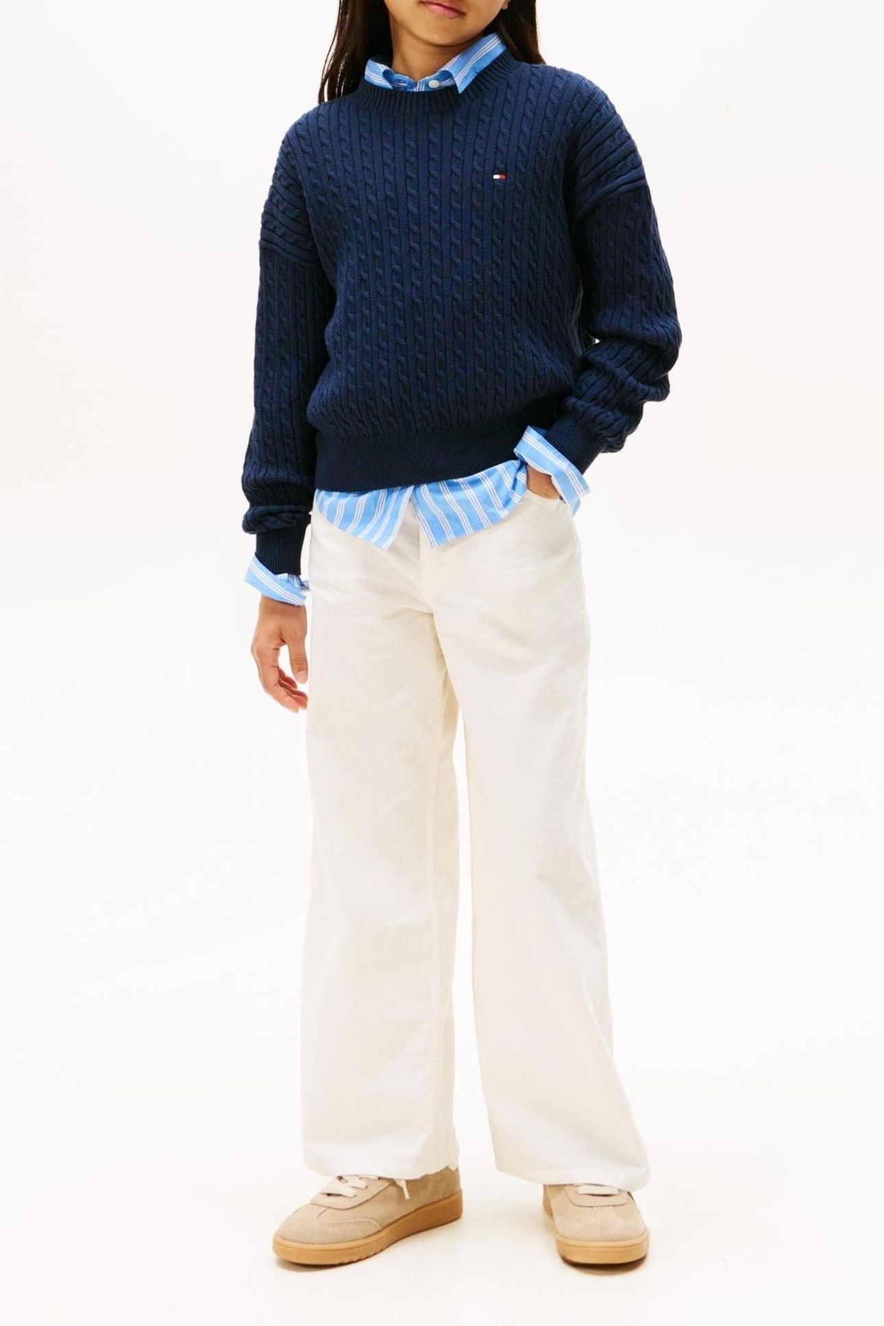 GIRLS CABLE KNIT SWEATER DARK BLUE 4