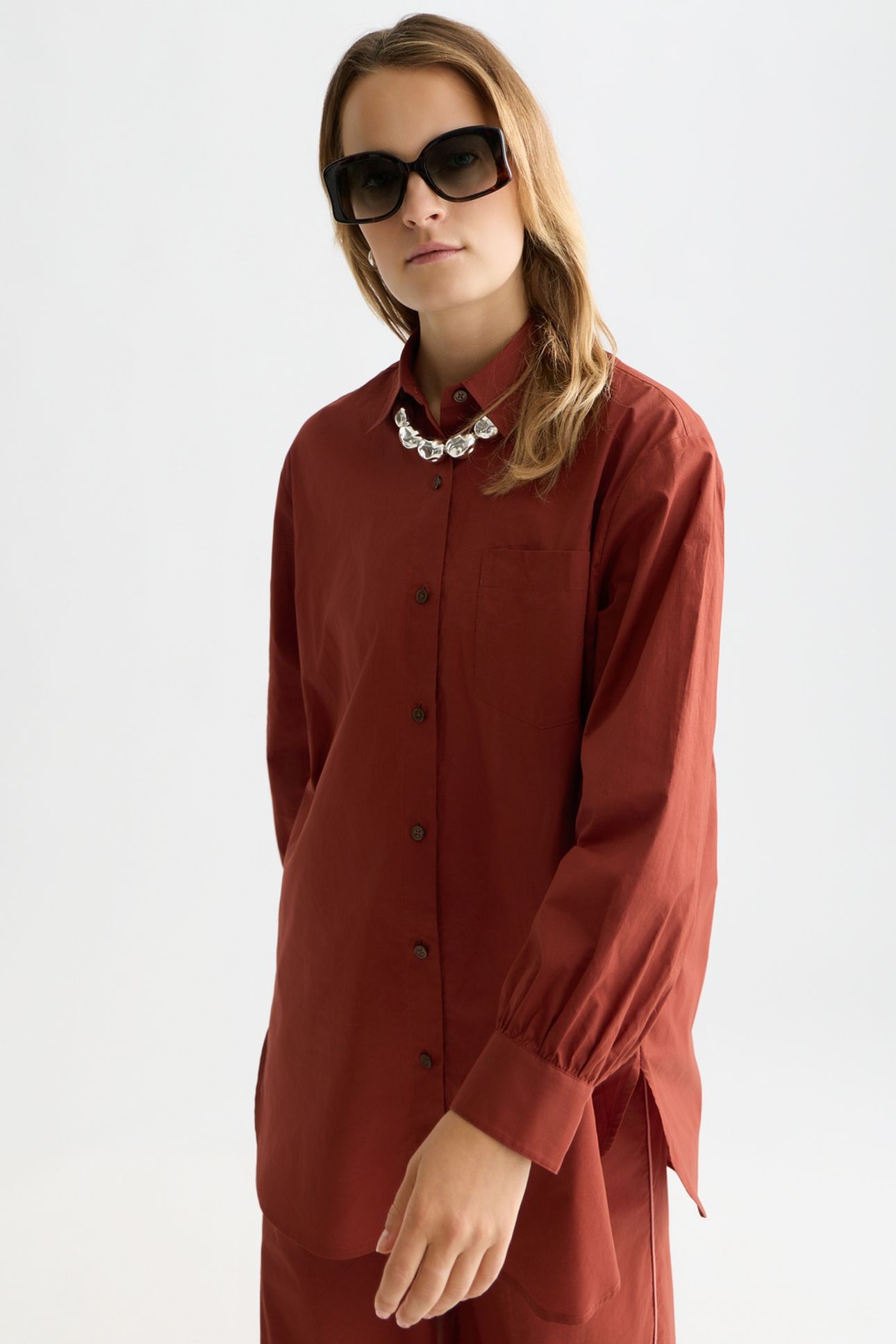 COTTON VOILE OVERSIZED SHIRT BURNT HENNA 6