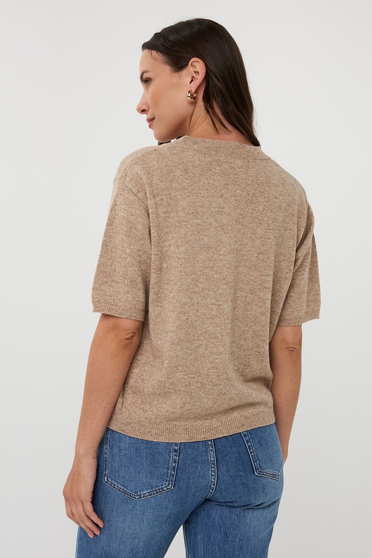 SWEATER S/SLVE WOOL TAUPE 3