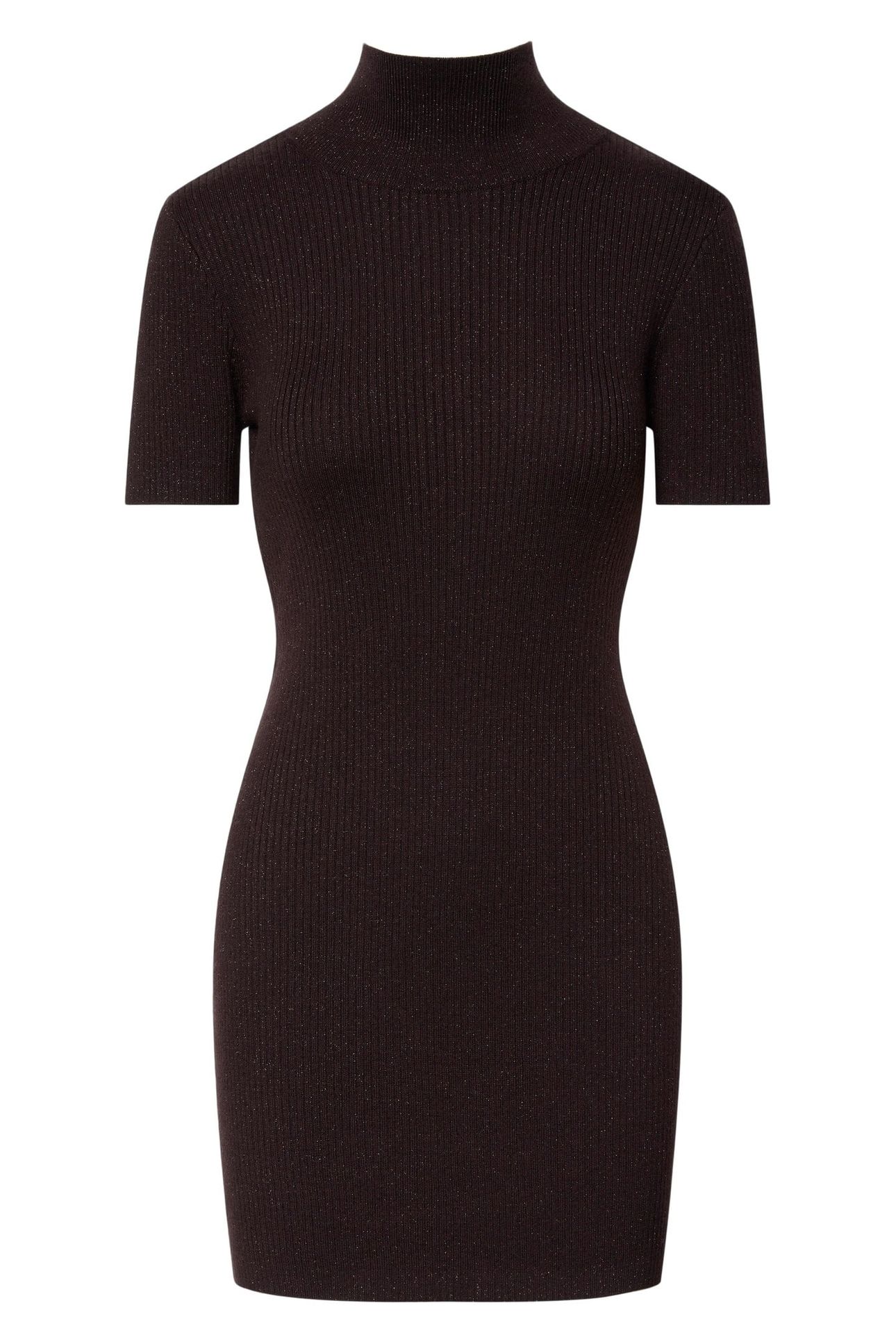 WOOL LUREX TNECK MINI DRESS MOCHA BROWN 1