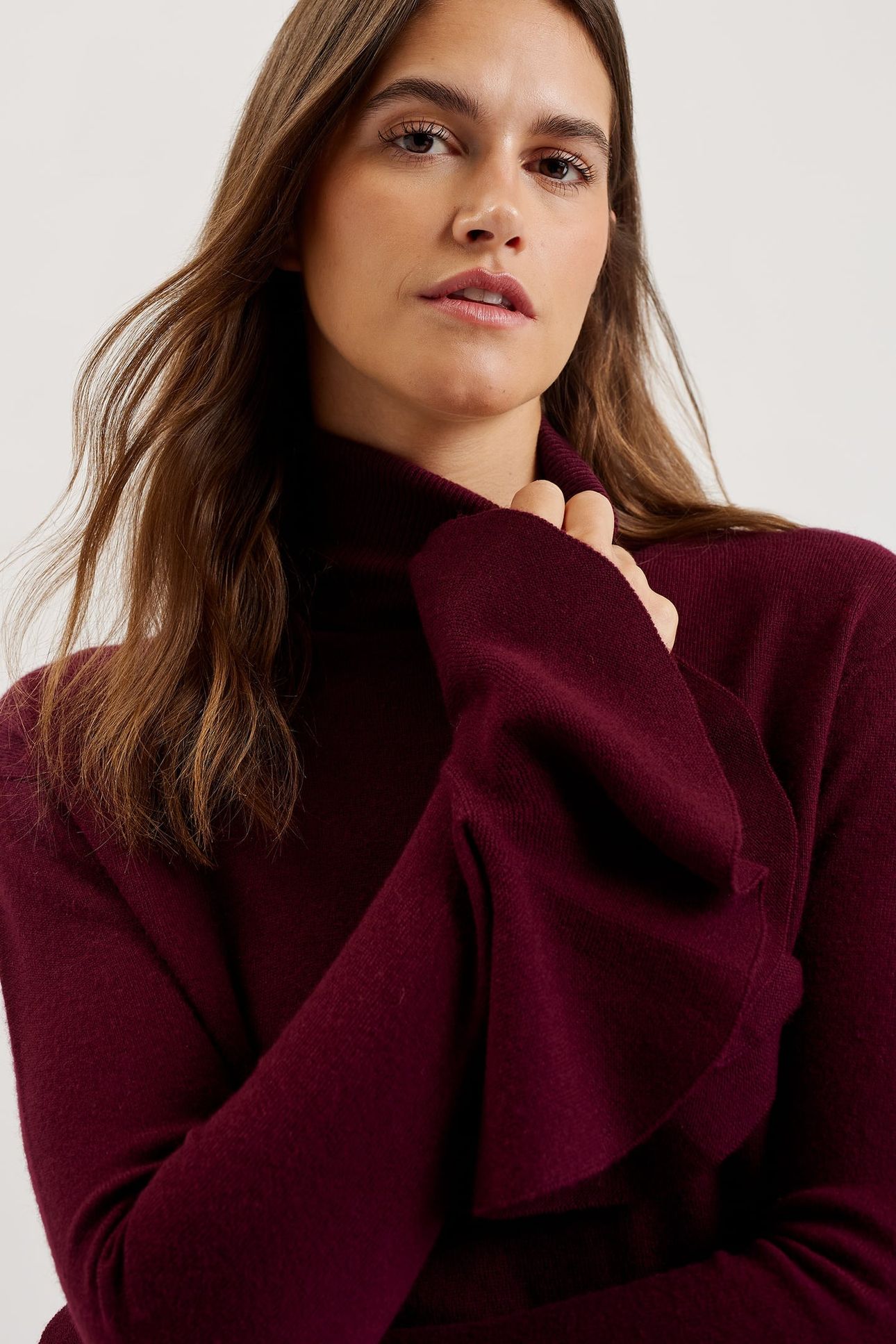 TAMSENN ROLL NECK FLUTED SLEEVE SWEATER RED 3