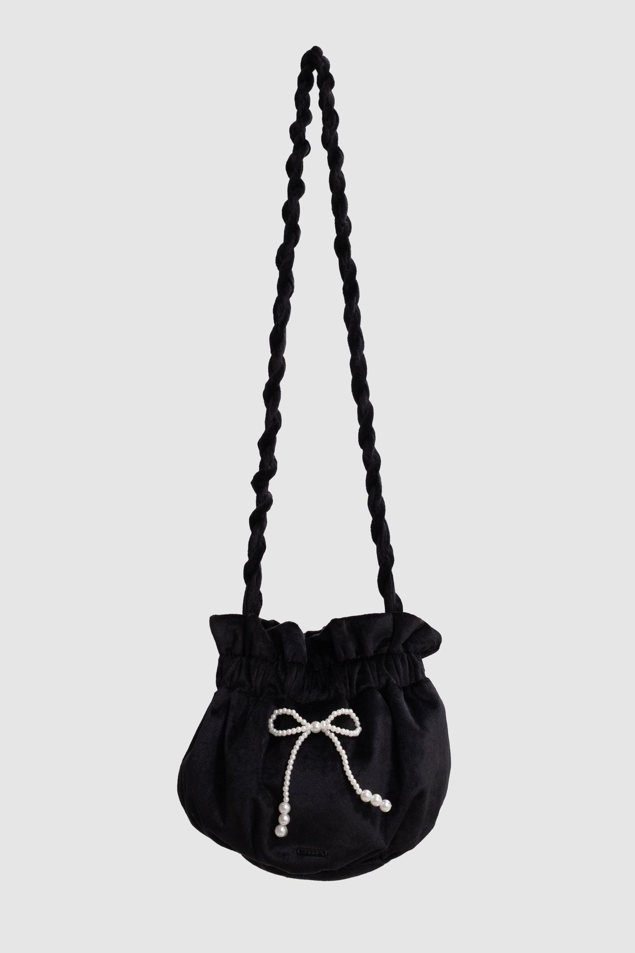 GIRLS’ BLACK PANNE VELVET BUCKET BAG 3