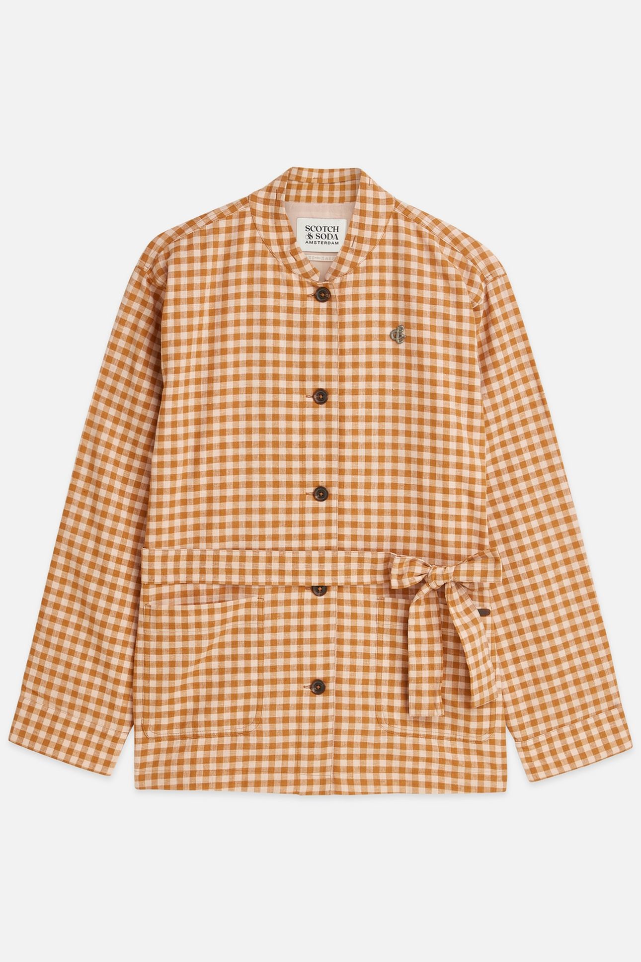 LINEN BLEND GINGHAM BELTED BLAZER ROSE DUST 1