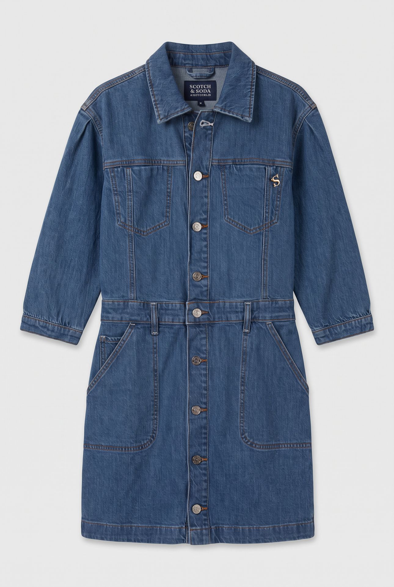 WASHED BUTTON THROUGH DENIM DRESS WASHED INDIGO 3