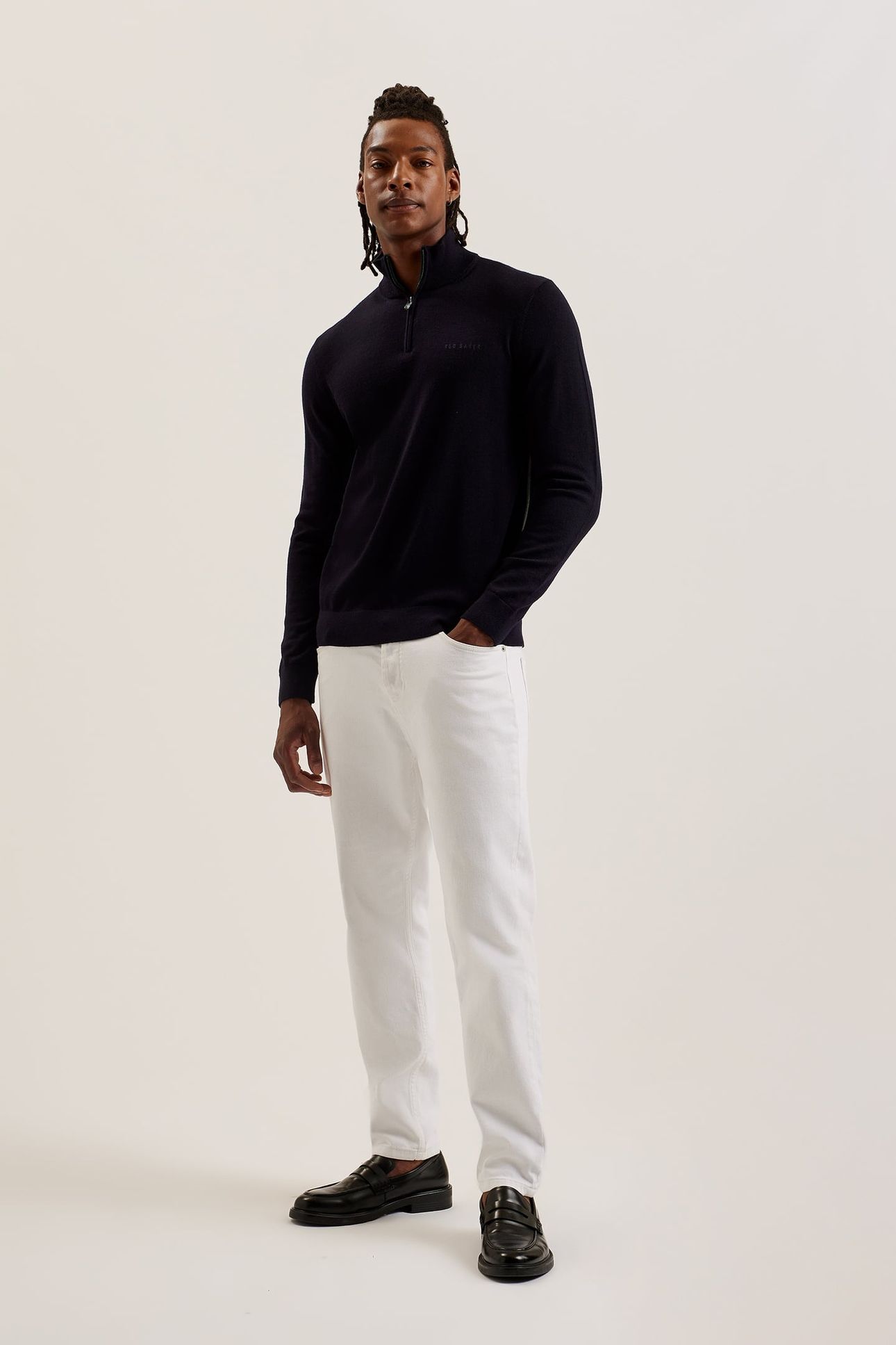 FASHBEE LS BRANDED MERINO HALF ZIP NAVY 1