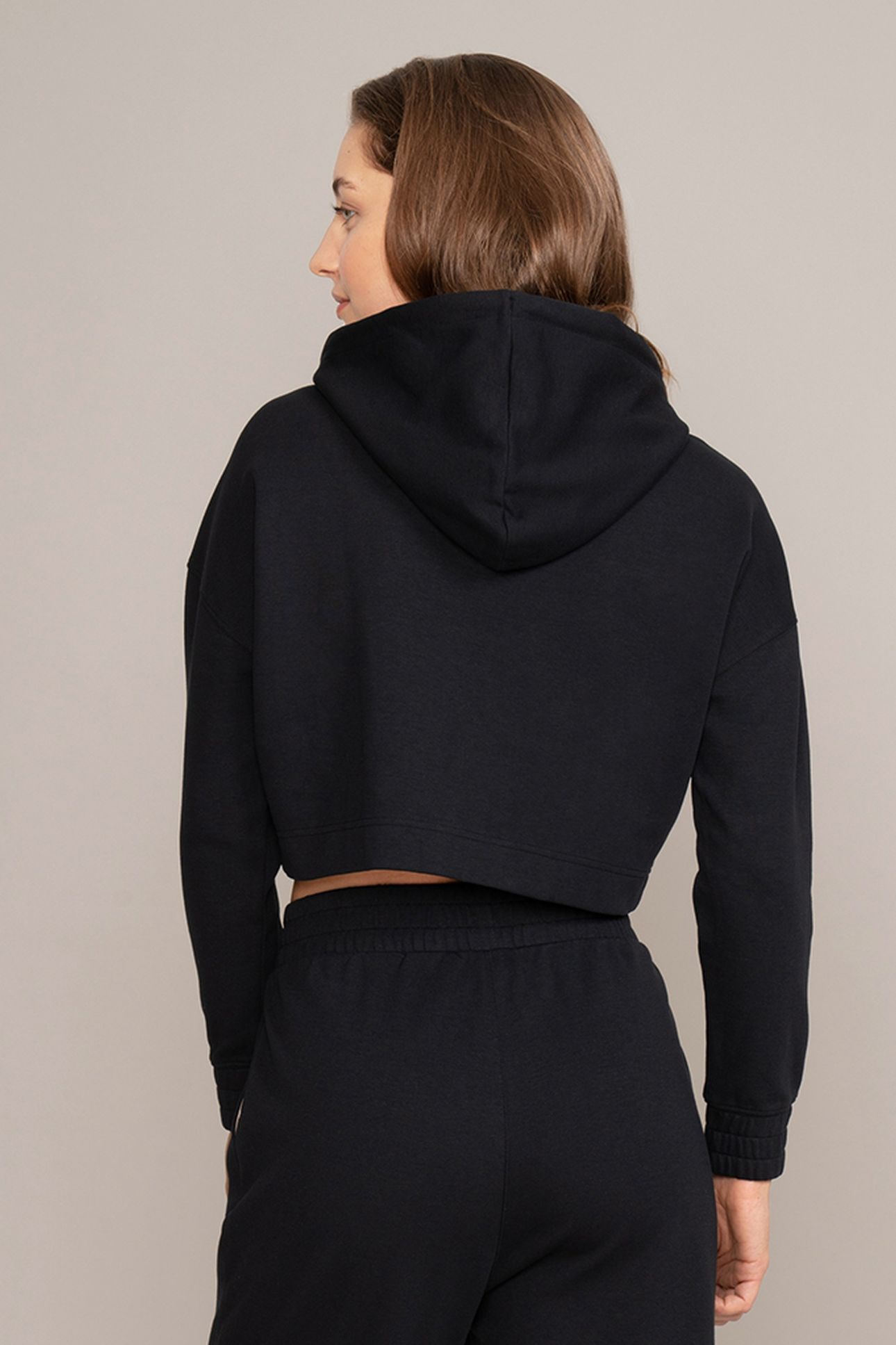 LADIES CROPPED HOODIE RUBBER PRINT BLACK 3