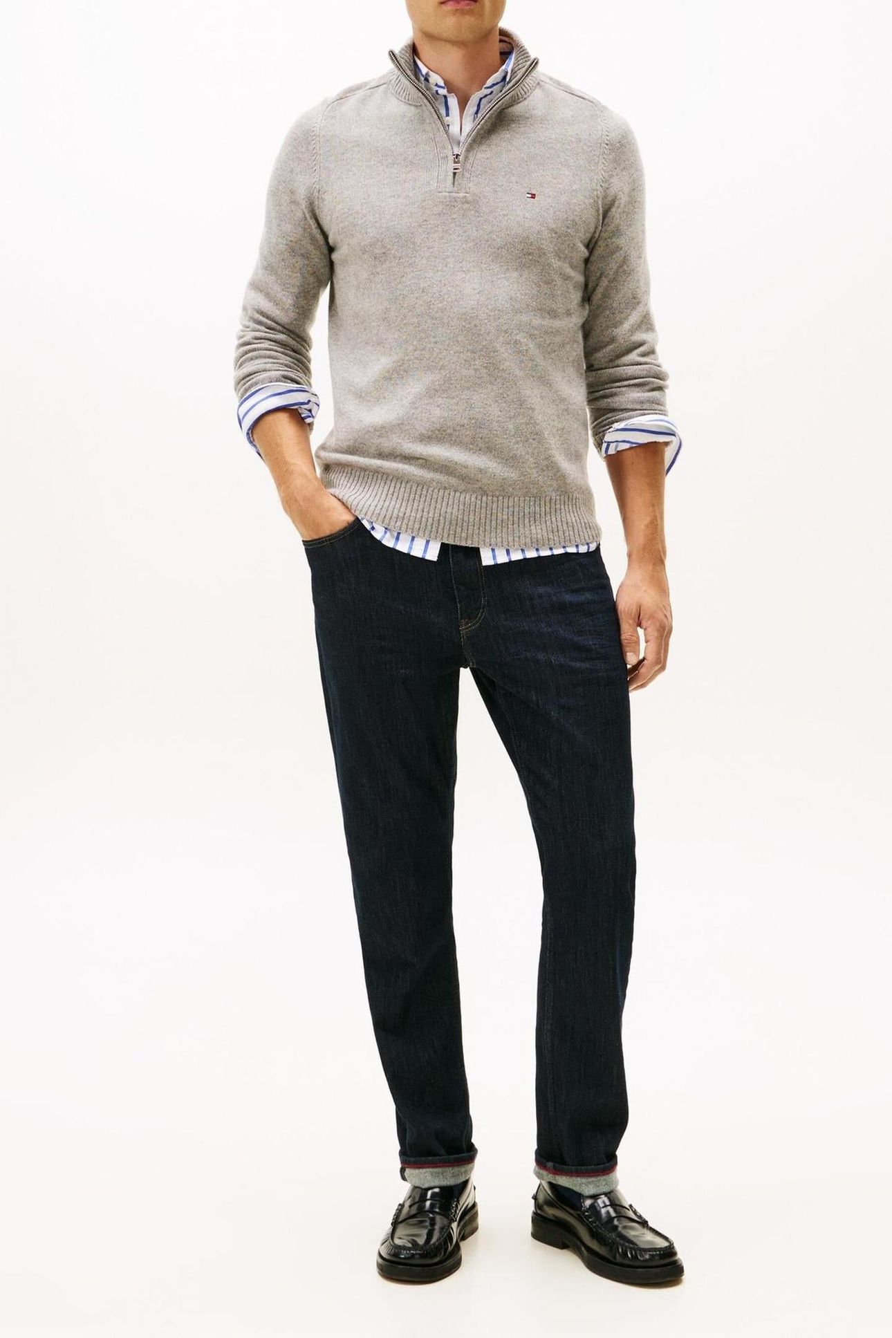 LAMBSWOOL ZIP MOCK LIGHT GREY HEATHER 6
