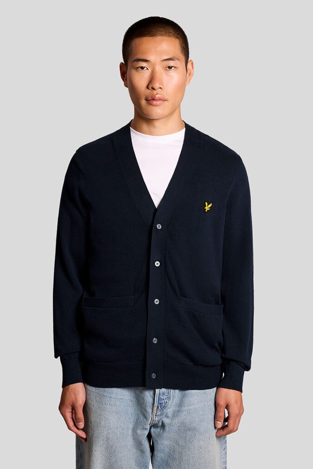 COTTON V NECK CARDIGAN DARK NAVY 1