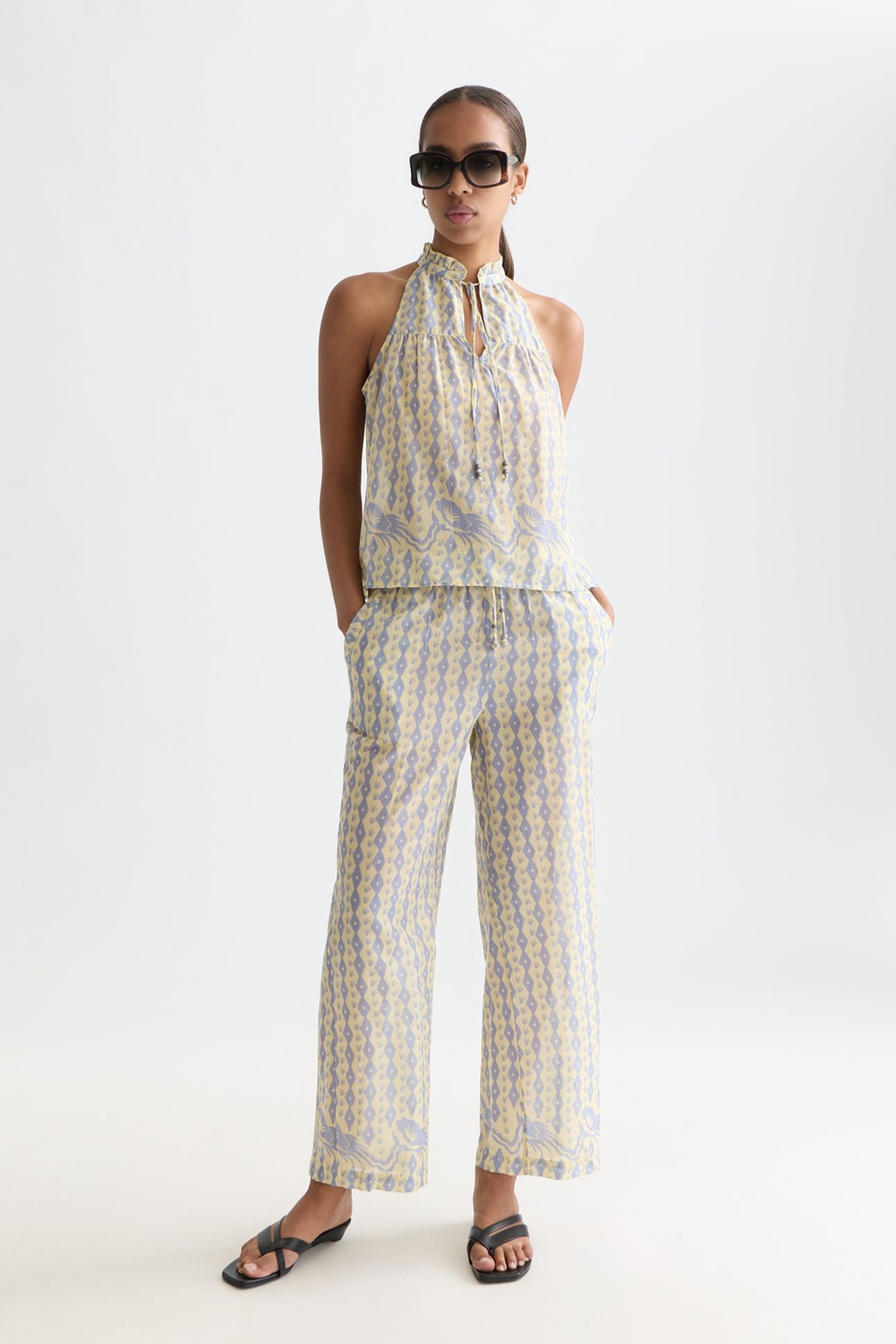 GIA - ALL OVER PRINTED COTTON VOILE PANTS CACTUS STRIPE PLAC 3