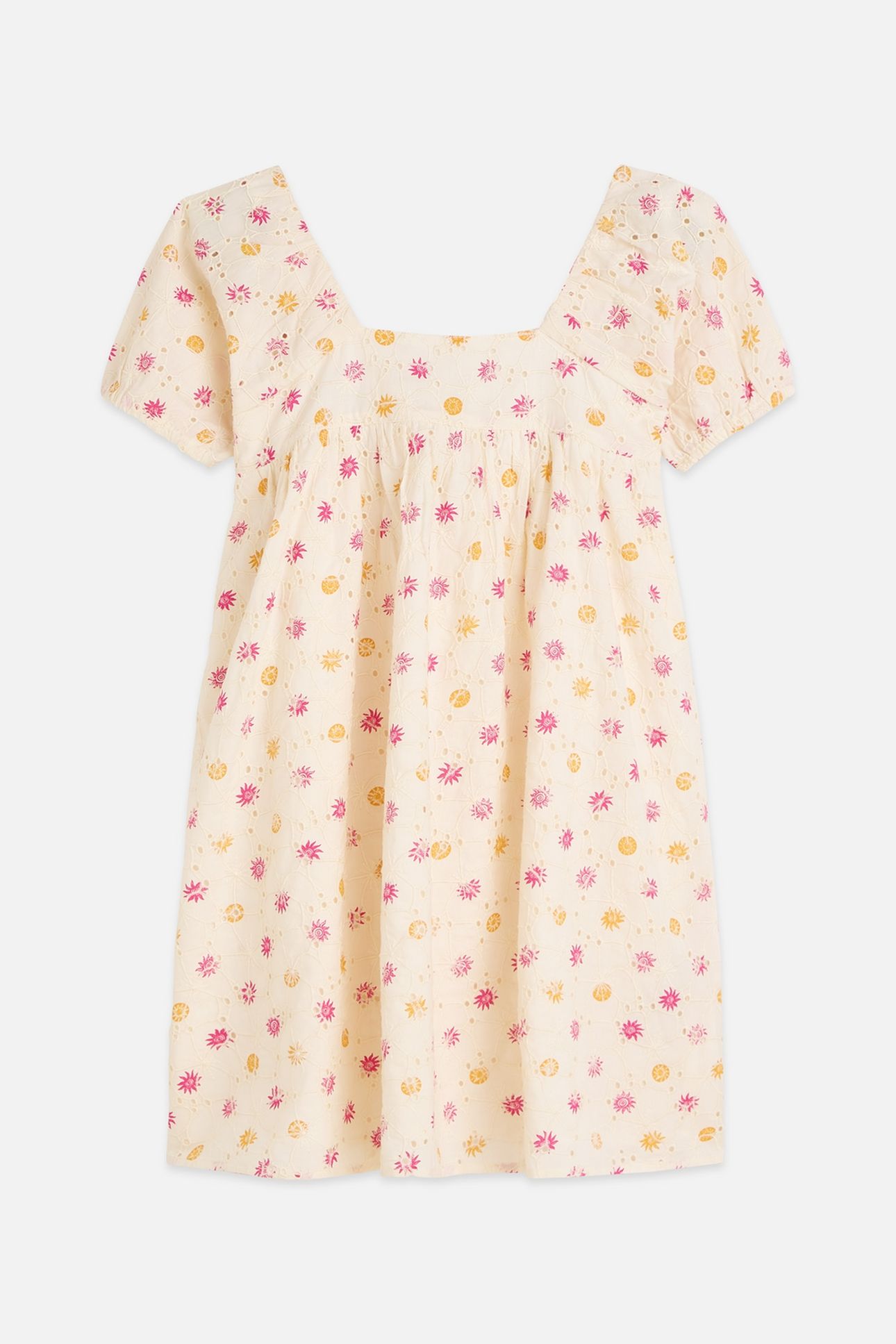 GIRLS PRINTED EMBROIDERED COTTON DRESS LIGHT BEIGE 3