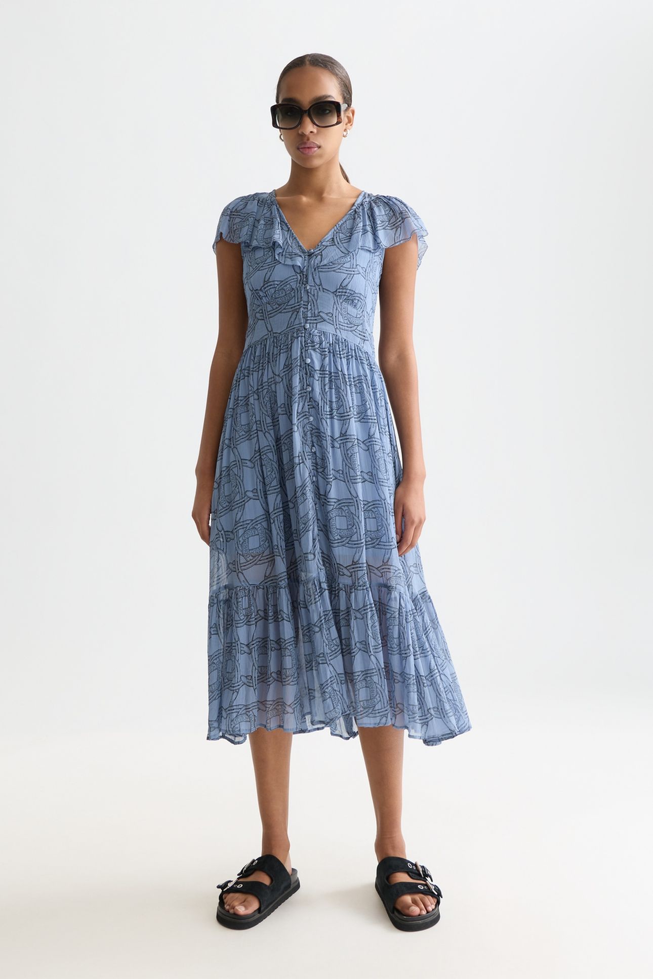 PRINTED CHIFFON MIDI DAY DRESS HORSESHOES INFINITY 3