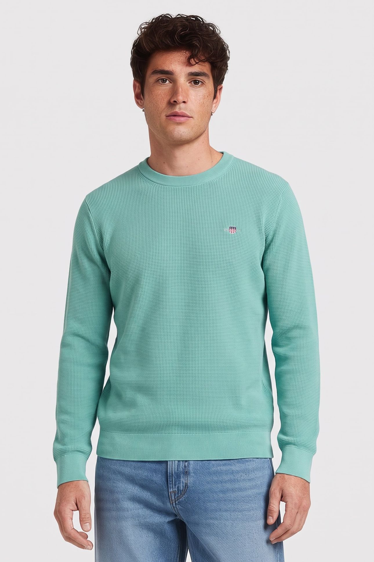 WAFFLE KNIT SWEATER MUTED TURQUOISE 1