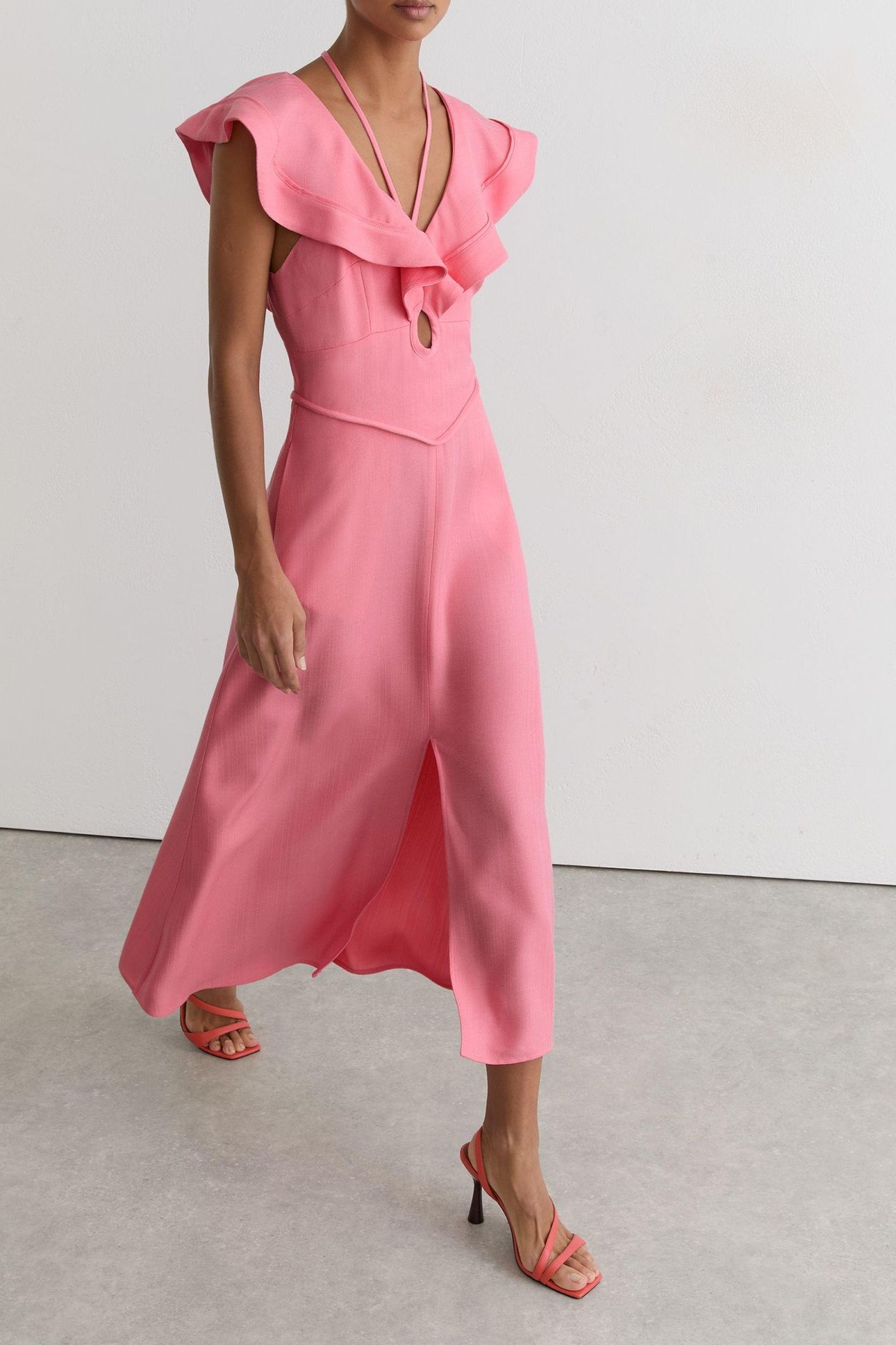 RUFFLE SLEEVE MIDI DRESS PINK 2