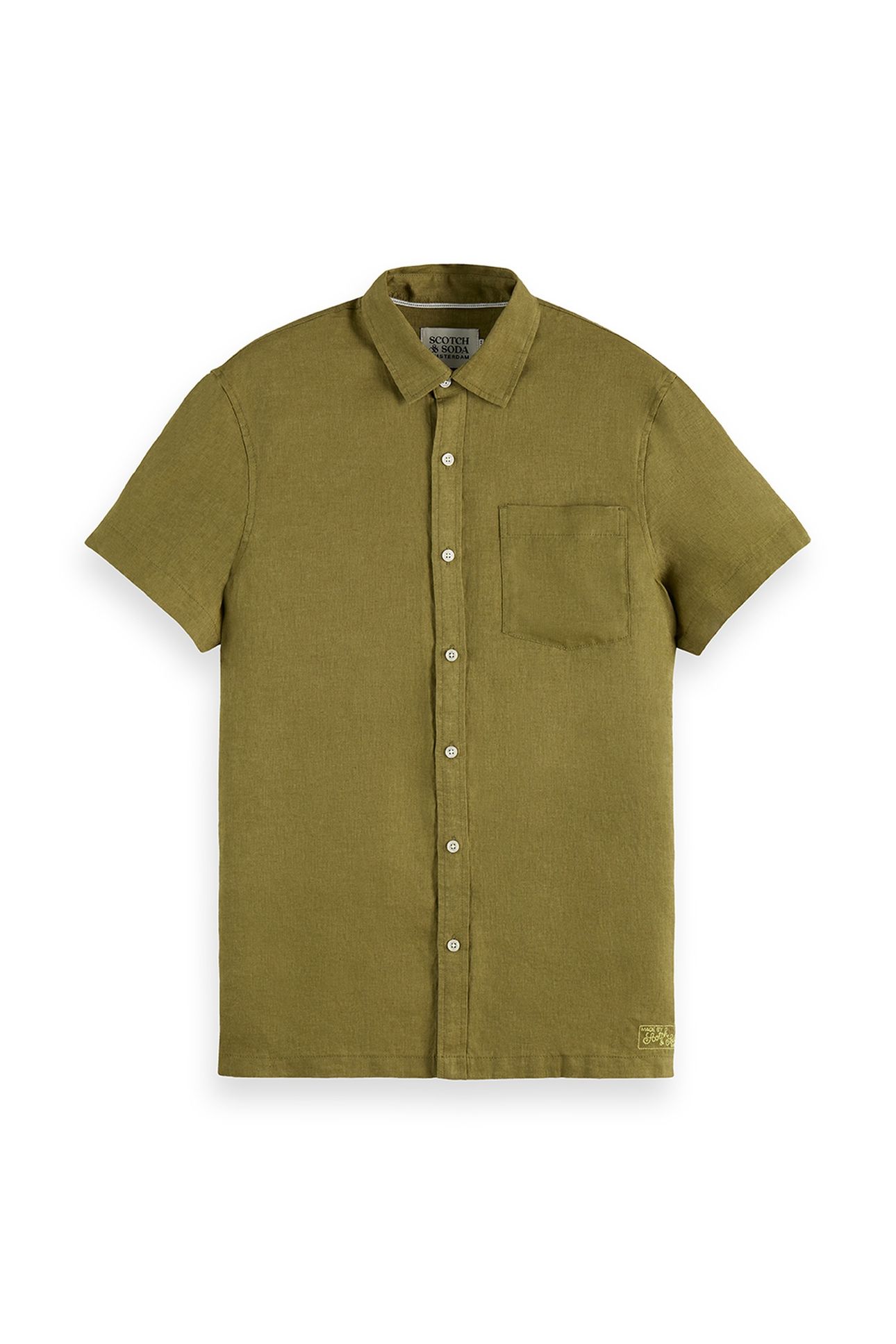 SEASONAL CORE LINEN REGULAR-FIT SHORT SLEEVE SHIRT DARK GREE 1