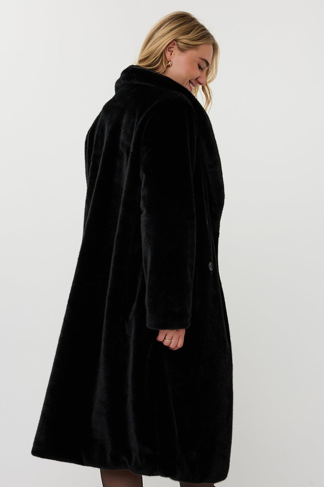 COAT SHAWL COLLAR FAKE FUR BLACK 3