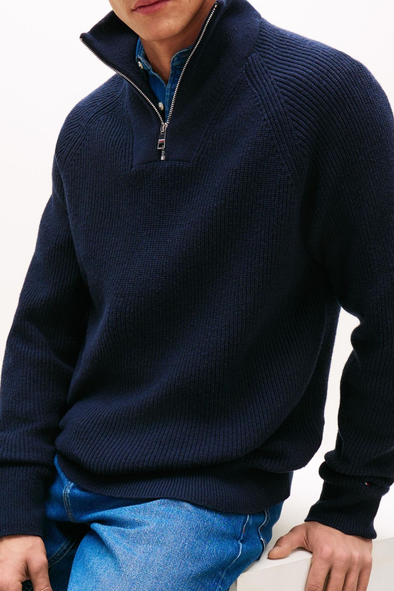 FISHERMAN RIB ZIP MOCK DARK NIGHT NAVY 10
