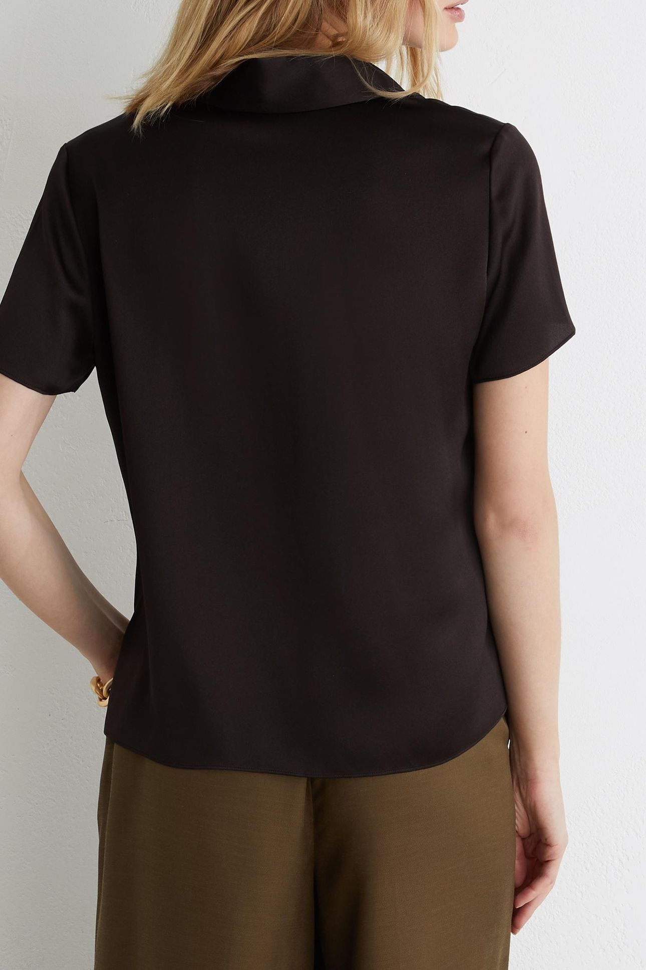 POCKET DETAIL SILK T-SHIRT CHOCOLATE BROWN 2