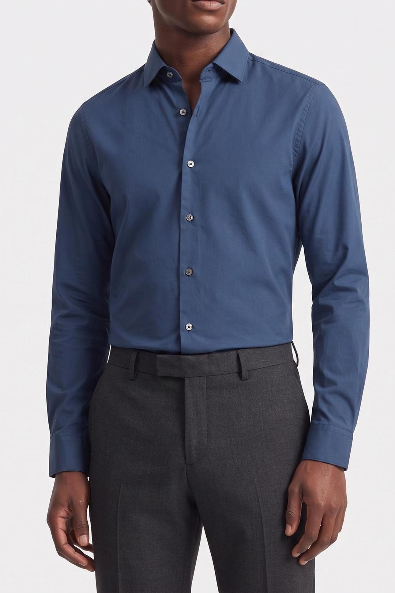 SLIM ESSENTIALS POPLIN SHIRT STEEL BLUE 1