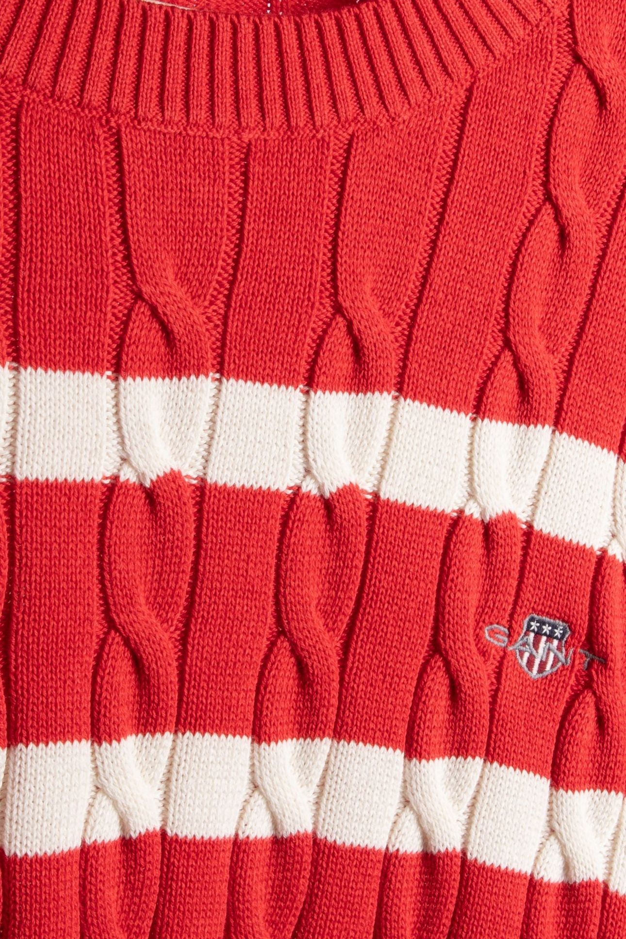STRIPED COTTON CABLE C-NECK ROSE RED 4