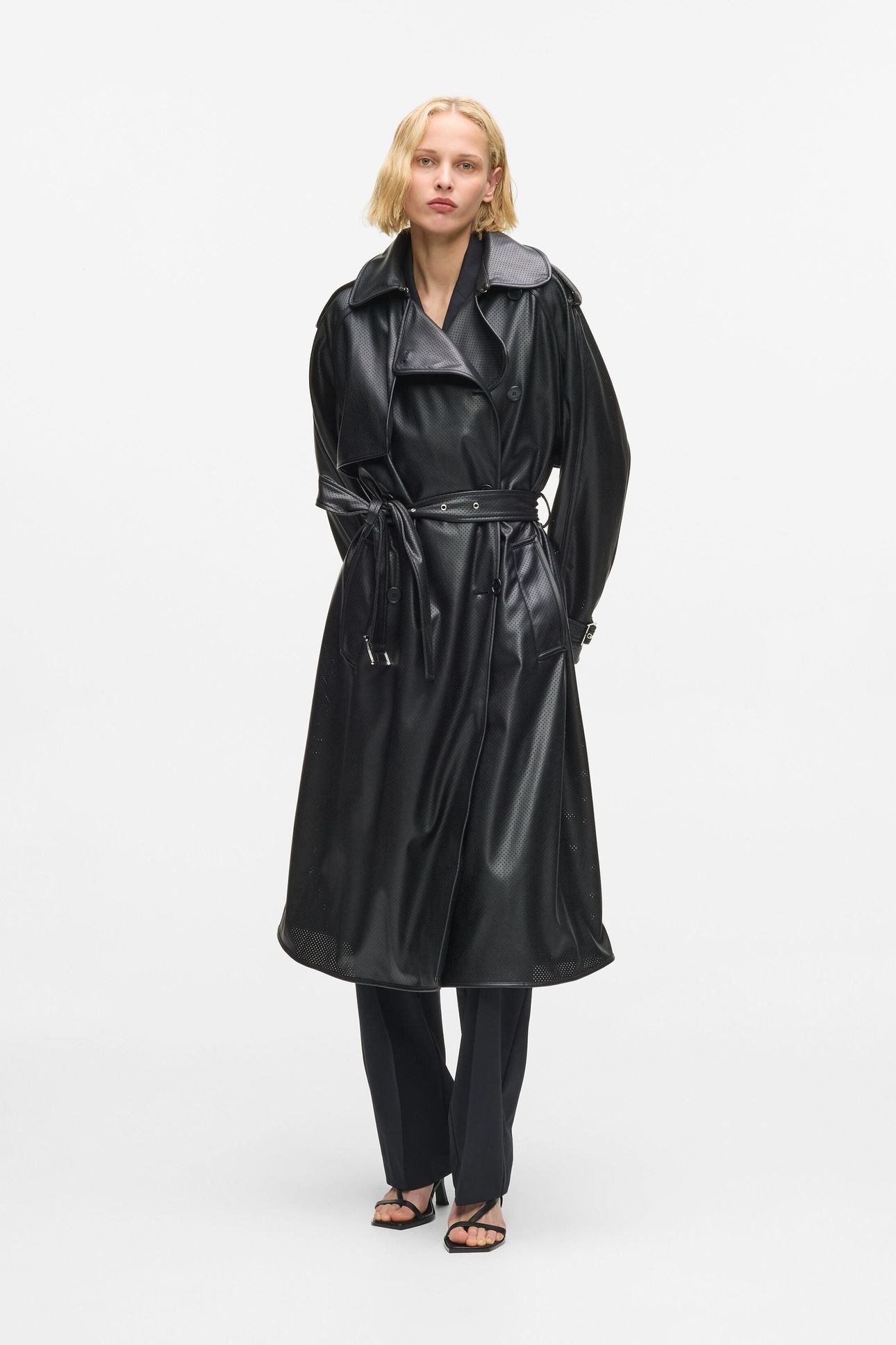 PERFORATED FAUX LEATHER TRENCH BLACK 1