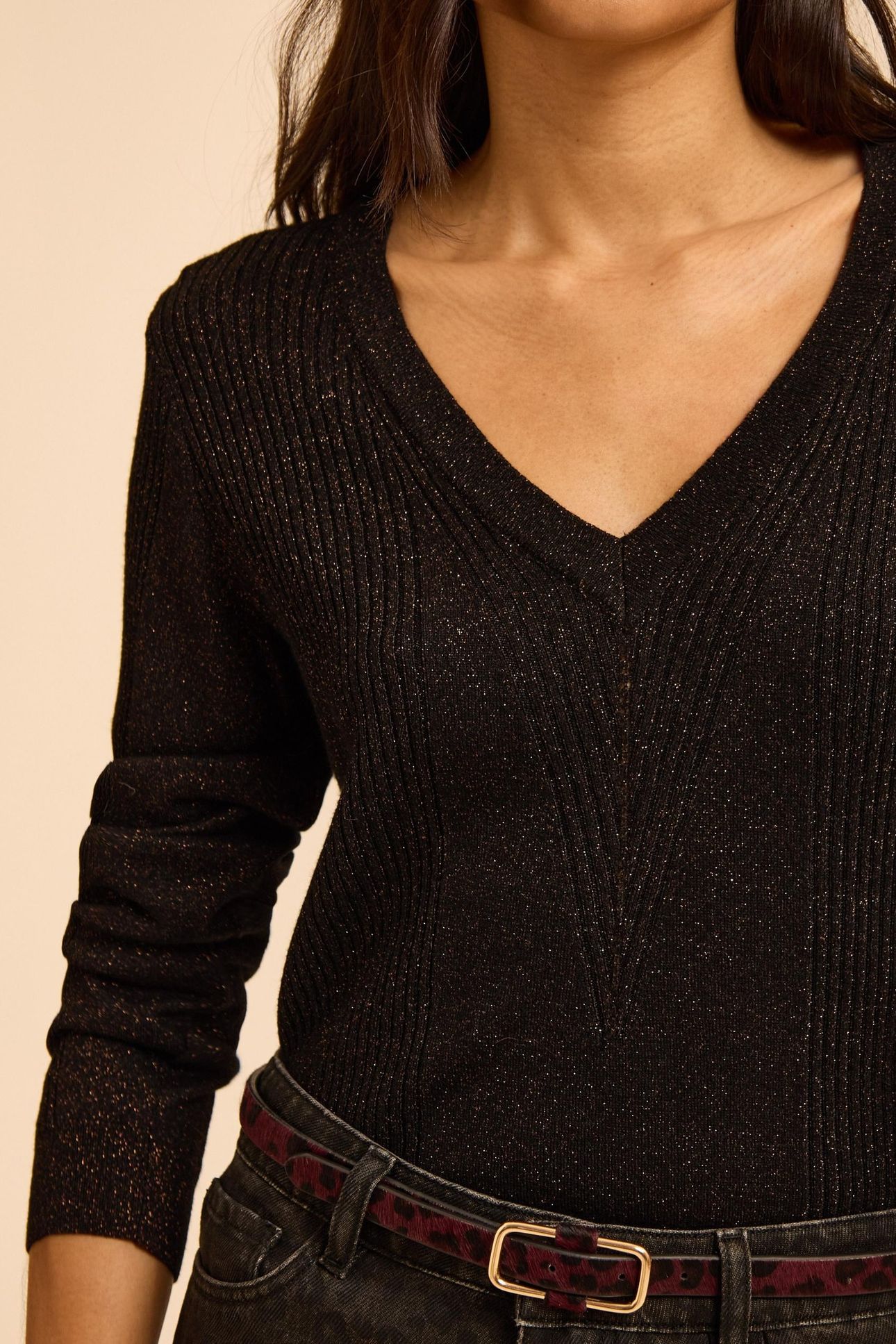 BLACK LUREX KNIT SWEATER WITH RIBBING 5