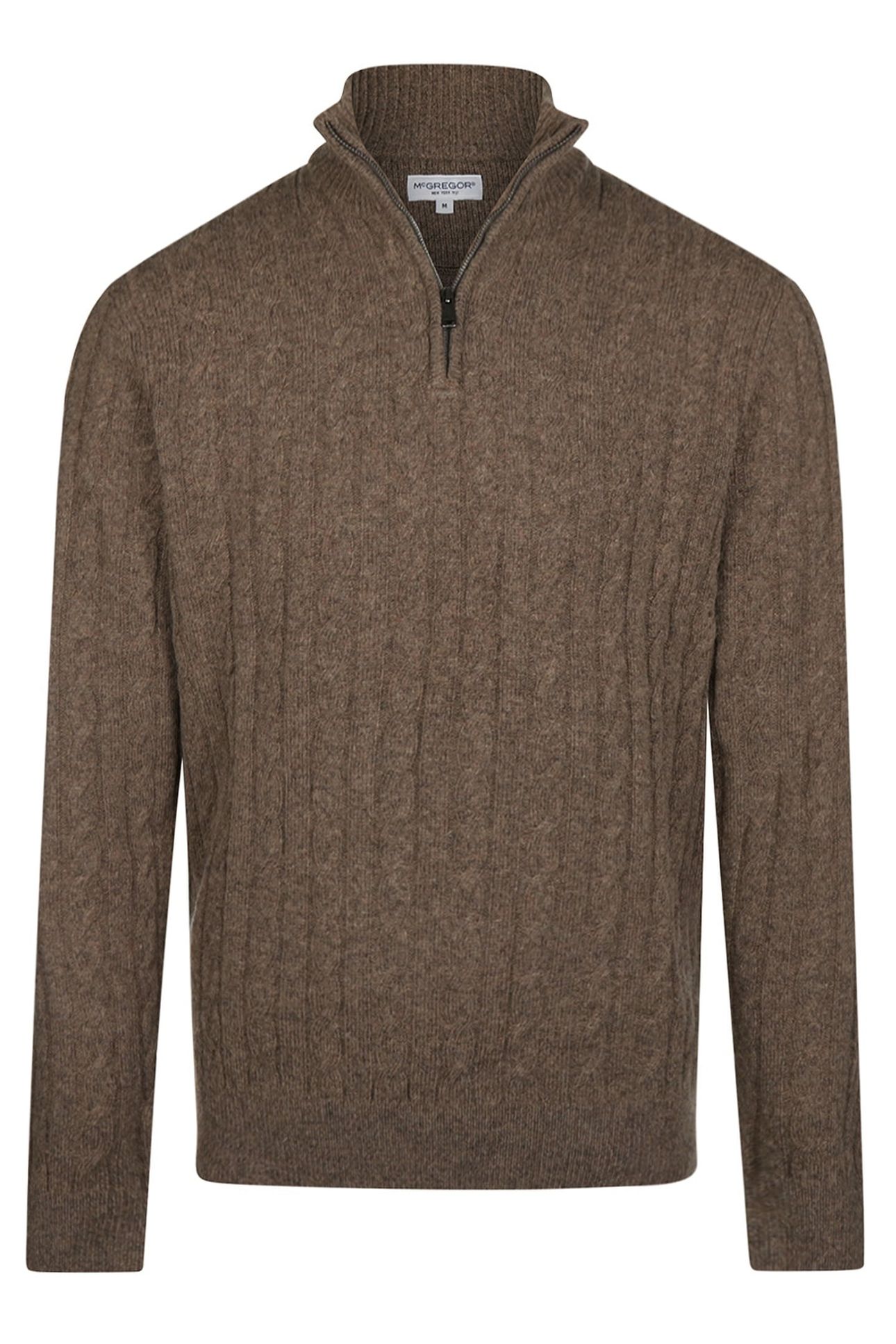 CABLE ZIP MOCK SWEATER CHOCOLATE BROWN 1