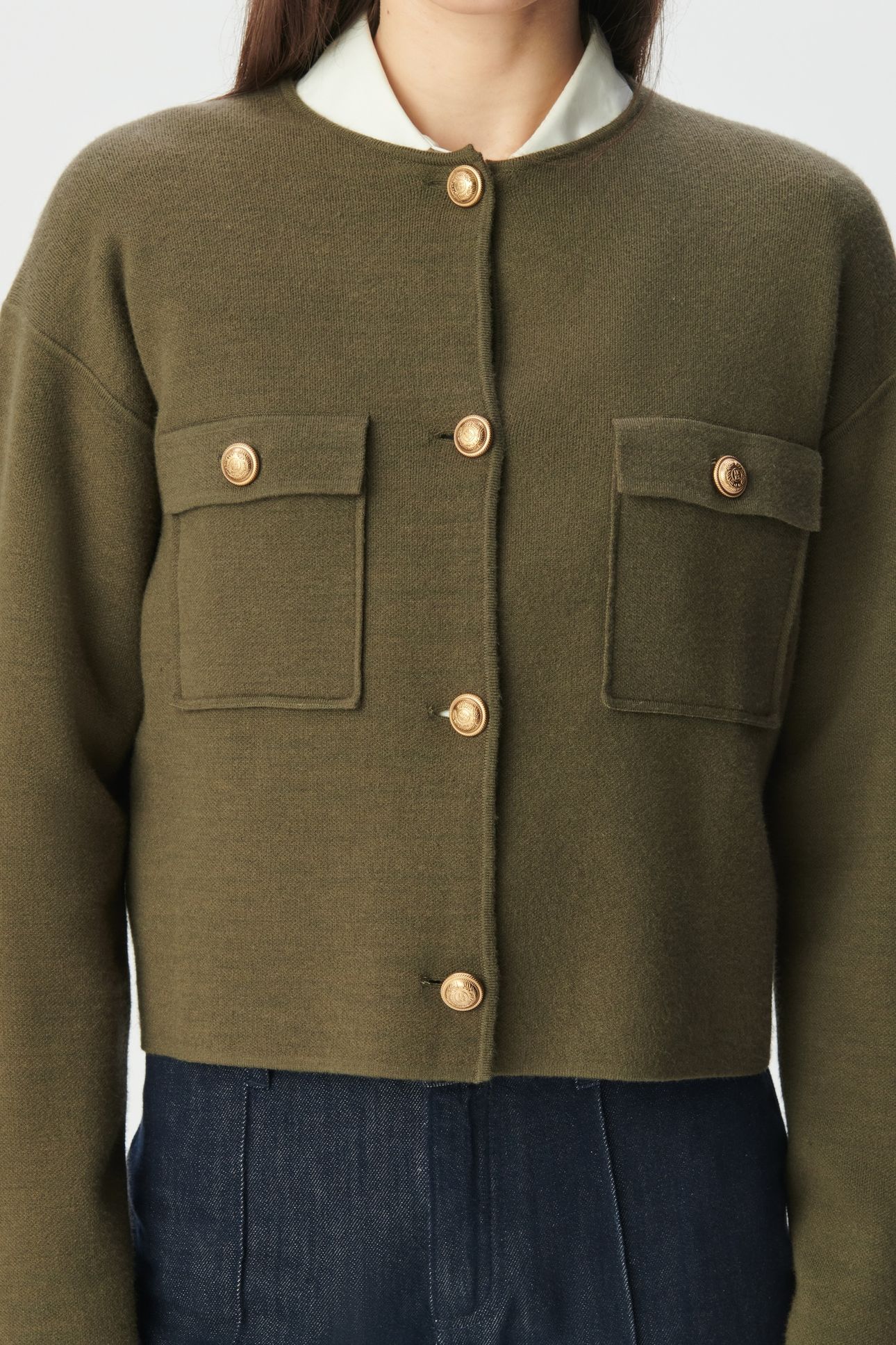 NAVY KNIT SHORT CARDIGAN WITH PATCH POCKETS 5