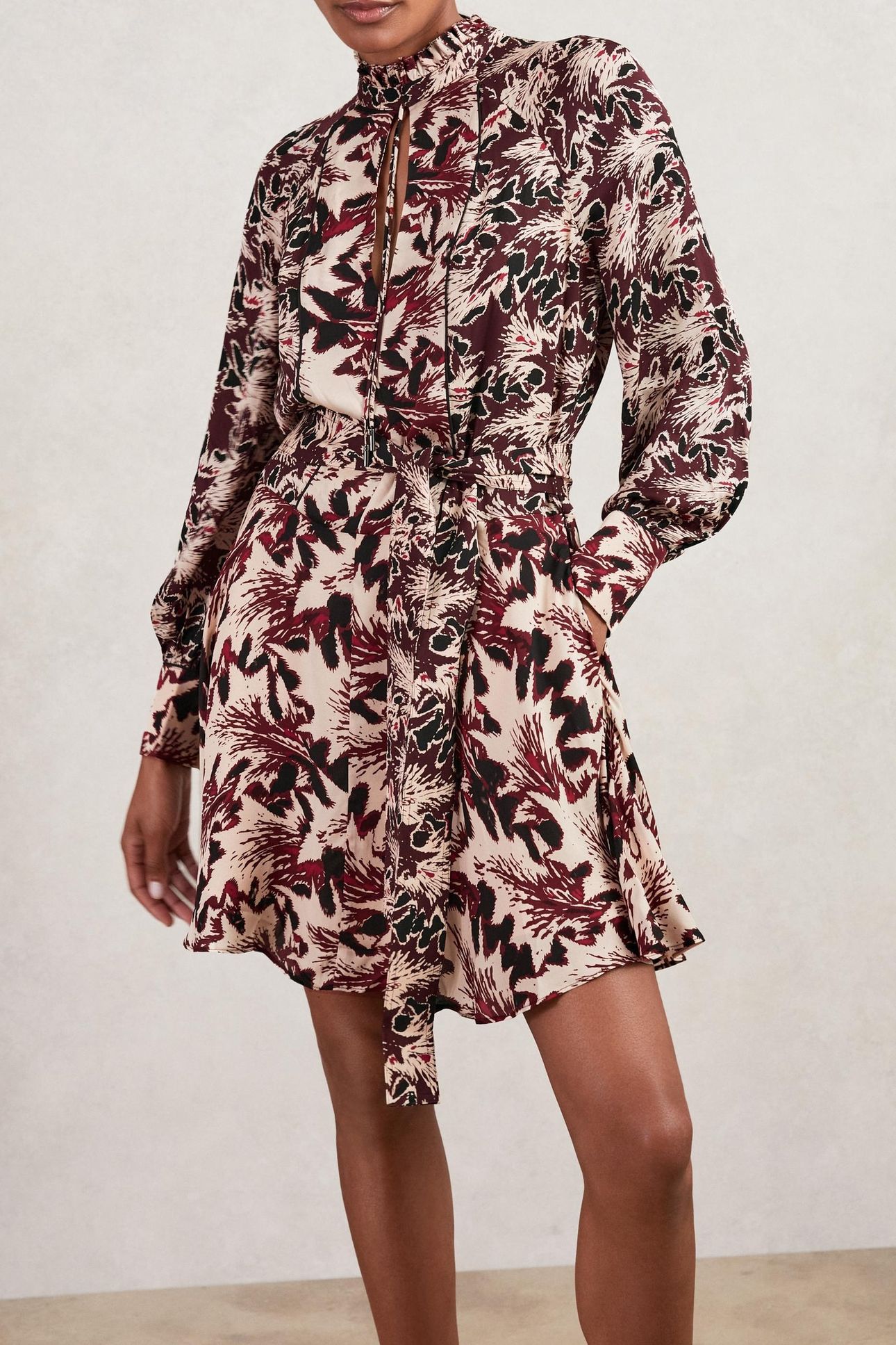 PRINTED FLIPPY DRESS BURGUNDY/CREAM 2