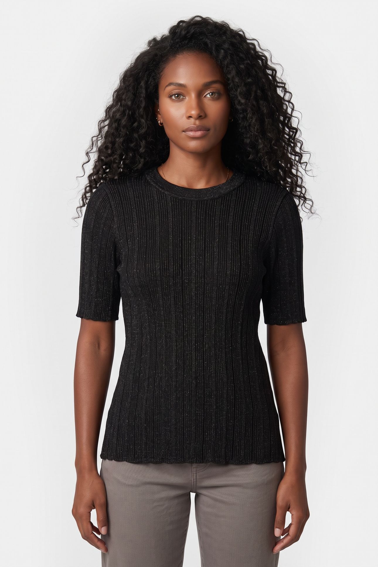 METALLIC RIBBED SS C-NECK BLACK 1