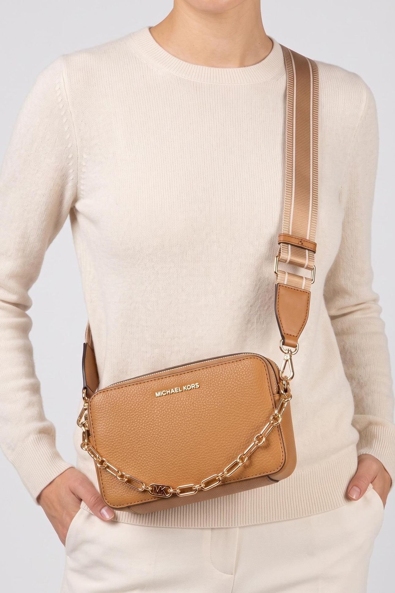 SMALL DOUBLE ZIP CAMRA CHAIN CROSSBODY PALE PEANUT 3