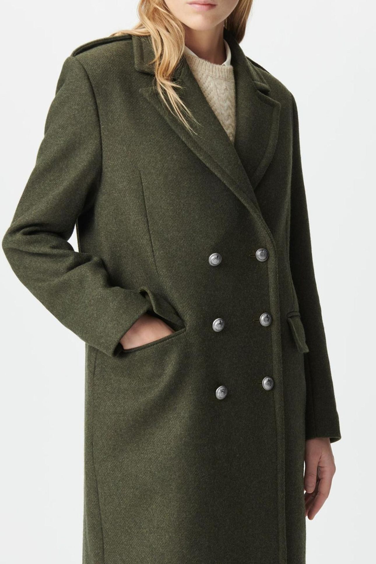 KHAKI LONG PEA COAT WITH ENGRAVED BUTTONS 5