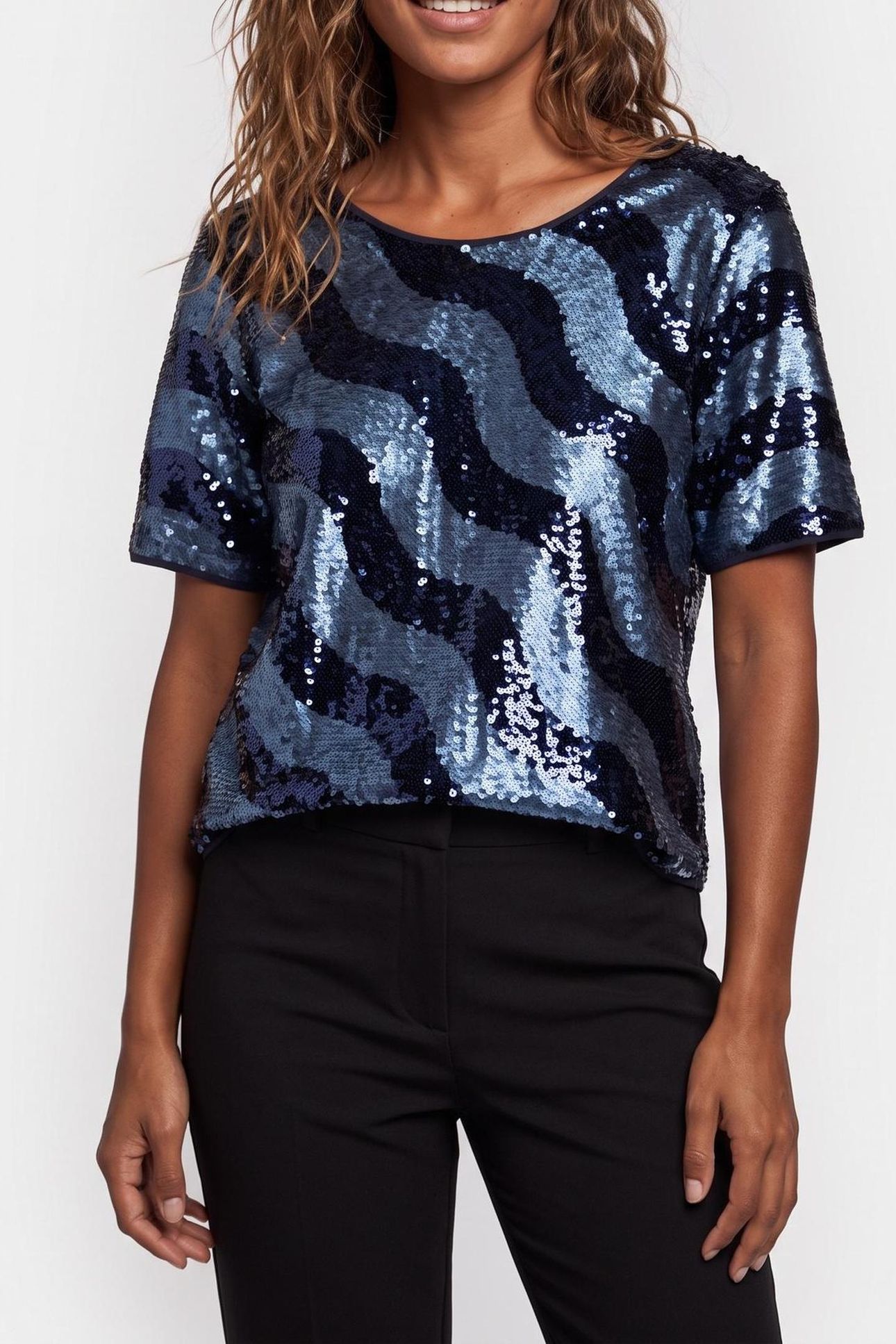 CYRUS - NAVY EMBROIDERED TOP WITH REVERSIBLE SEQUINS FRONT/B 1