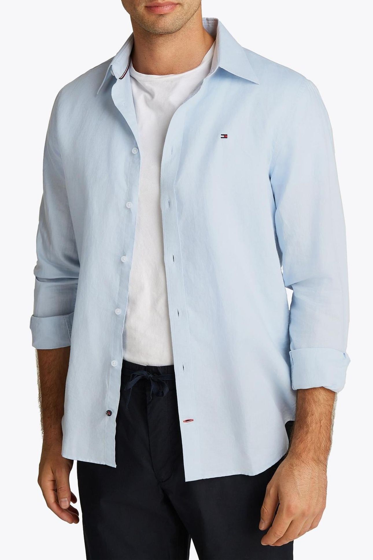 CL W-CO LINEN SLD SHIRT BREEZY BLUE 1