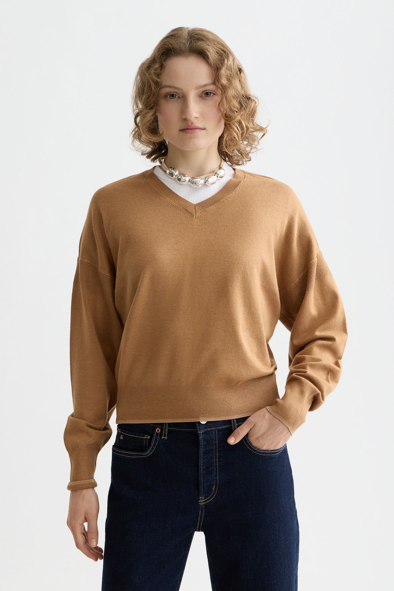 CORE V-NECK RELAXED PULLOVER MEDIUM BROWN 1