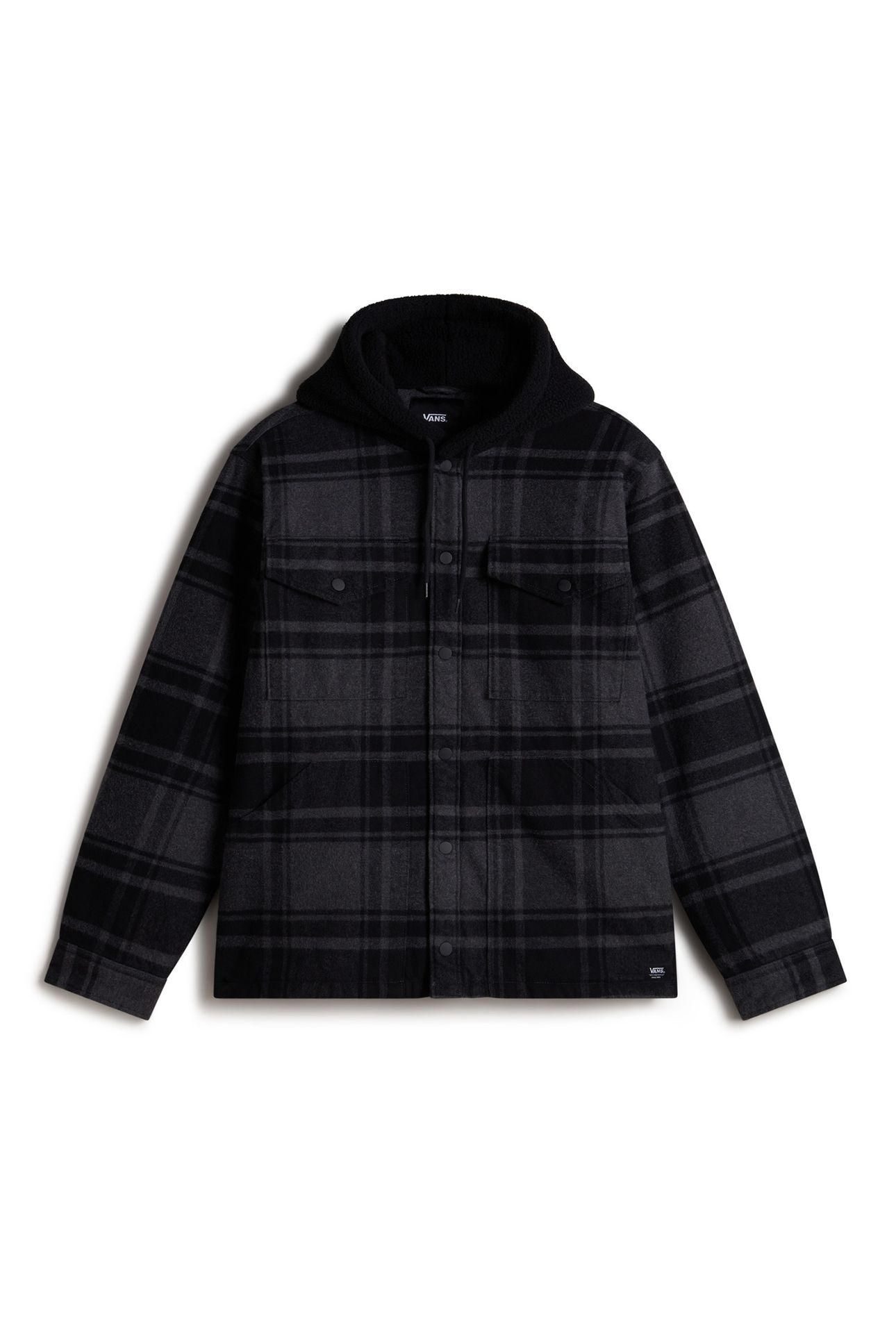 PIEDMONT HOODED PLAID SHACKET BLACK/ASPHALT HEATHER 4