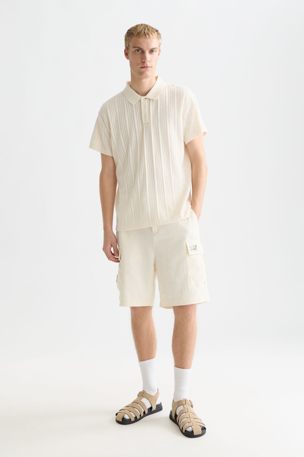 STRUCTURED RIBBED RELAXEDFIT POLO LIGHT BEIGE 5