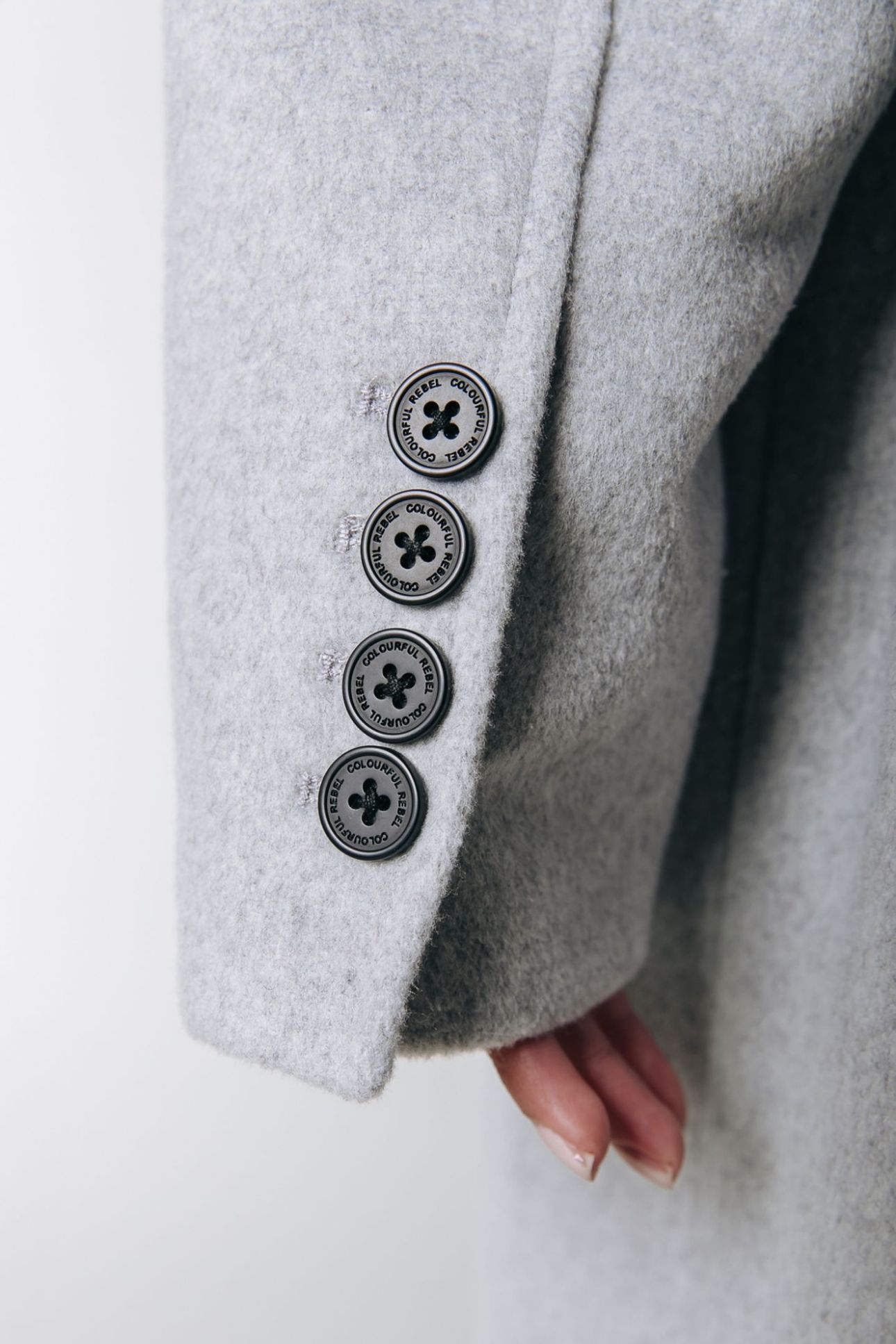 ZANIA DOUBLE BREASTED WOOL LONG COAT LIGHT GREY MELANGE 5
