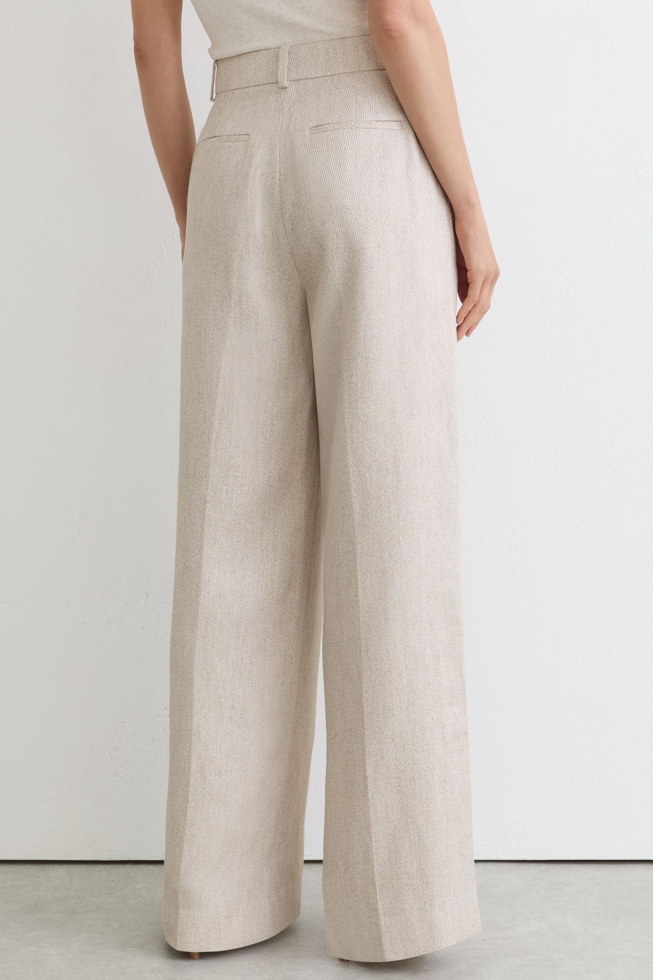 TEXTURED WIDE LEG LINEN BLEND TROUSER NEUTRAL 3