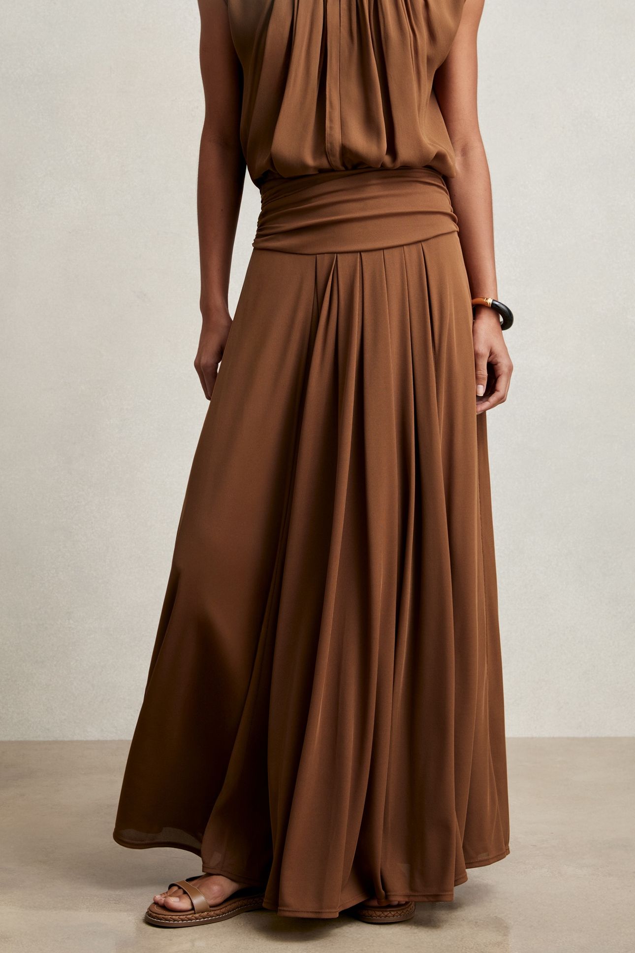 JERSEY MAXI SKIRT TAN BROWN 2