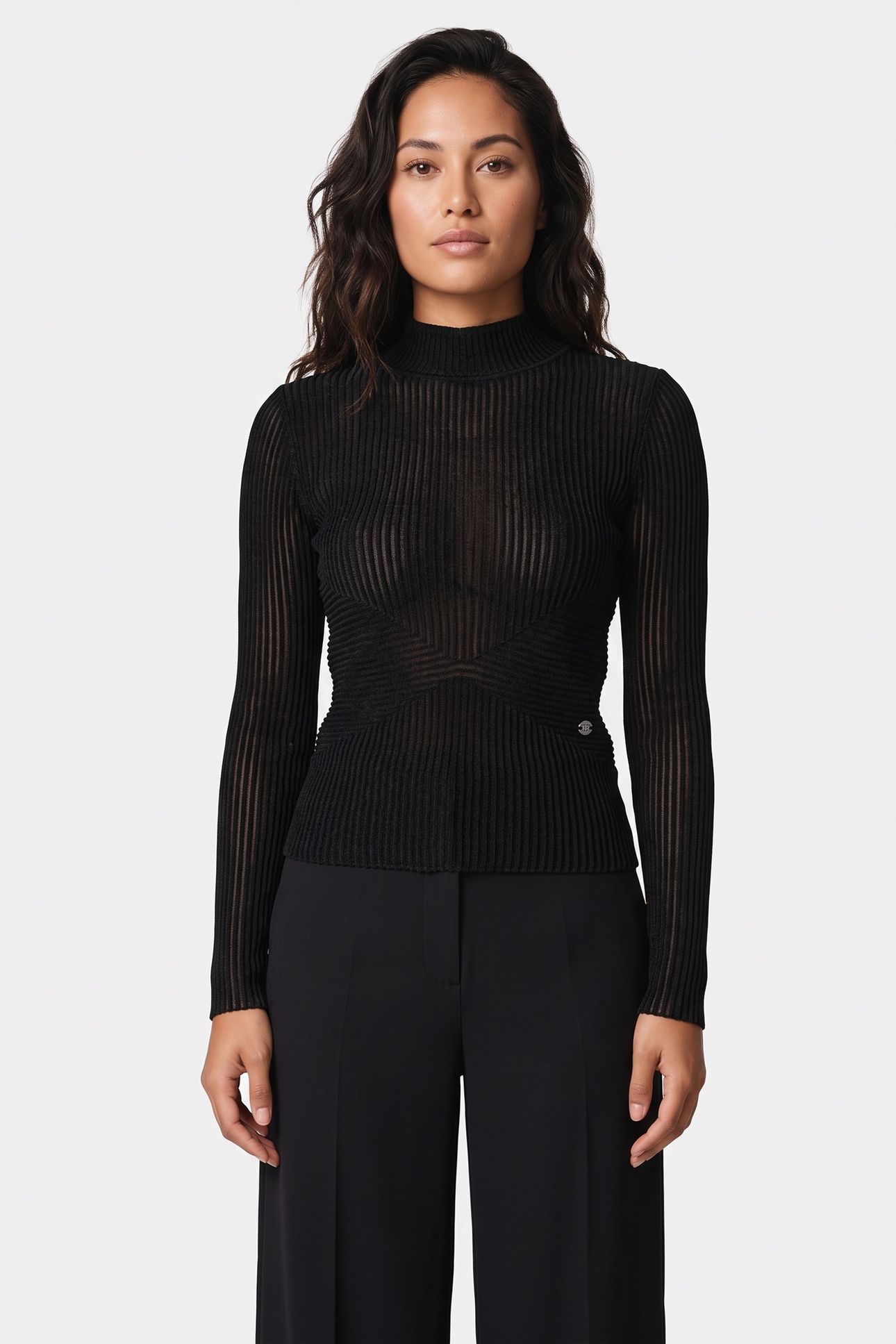 ELEGANT FLOCK MOCK NECK BLACK 1