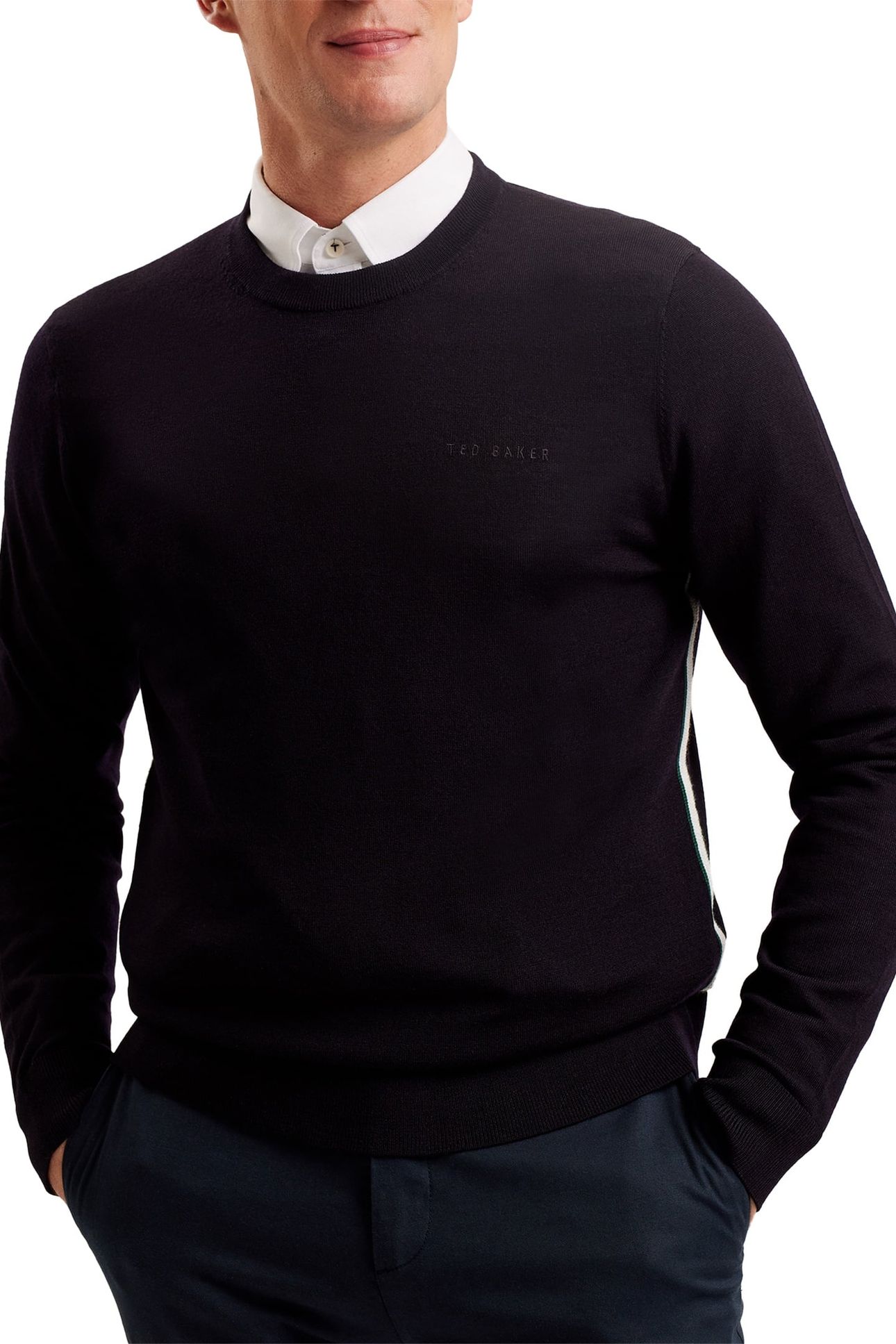 LIBLO MERINO BRANDED CREW NECK NAVY 1