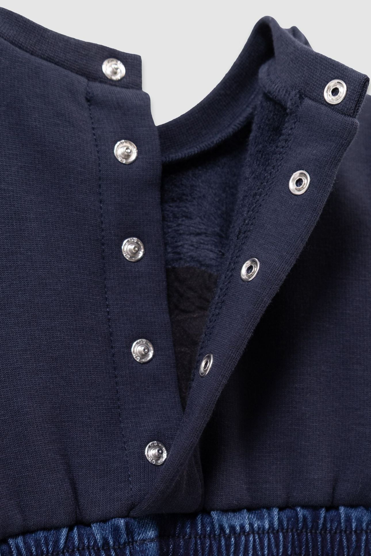 BABY GIRLS’ NAVY MIXED FABRIC DRESS, BOW AND EMBROIDERY 3