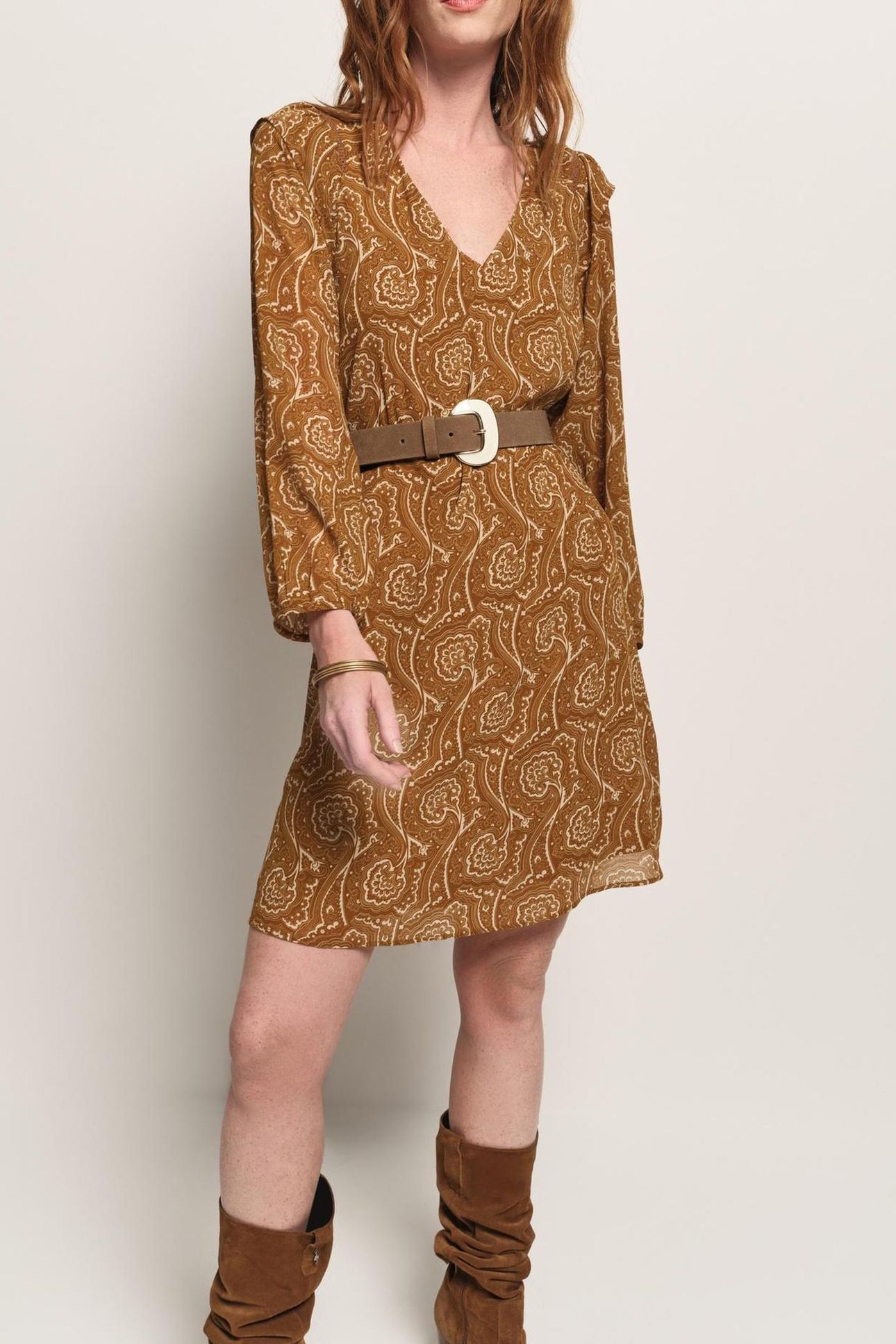 REILLY - YELLOW RECYCLED POLYESTER DRESS WITH FLORAL HARMONY 5
