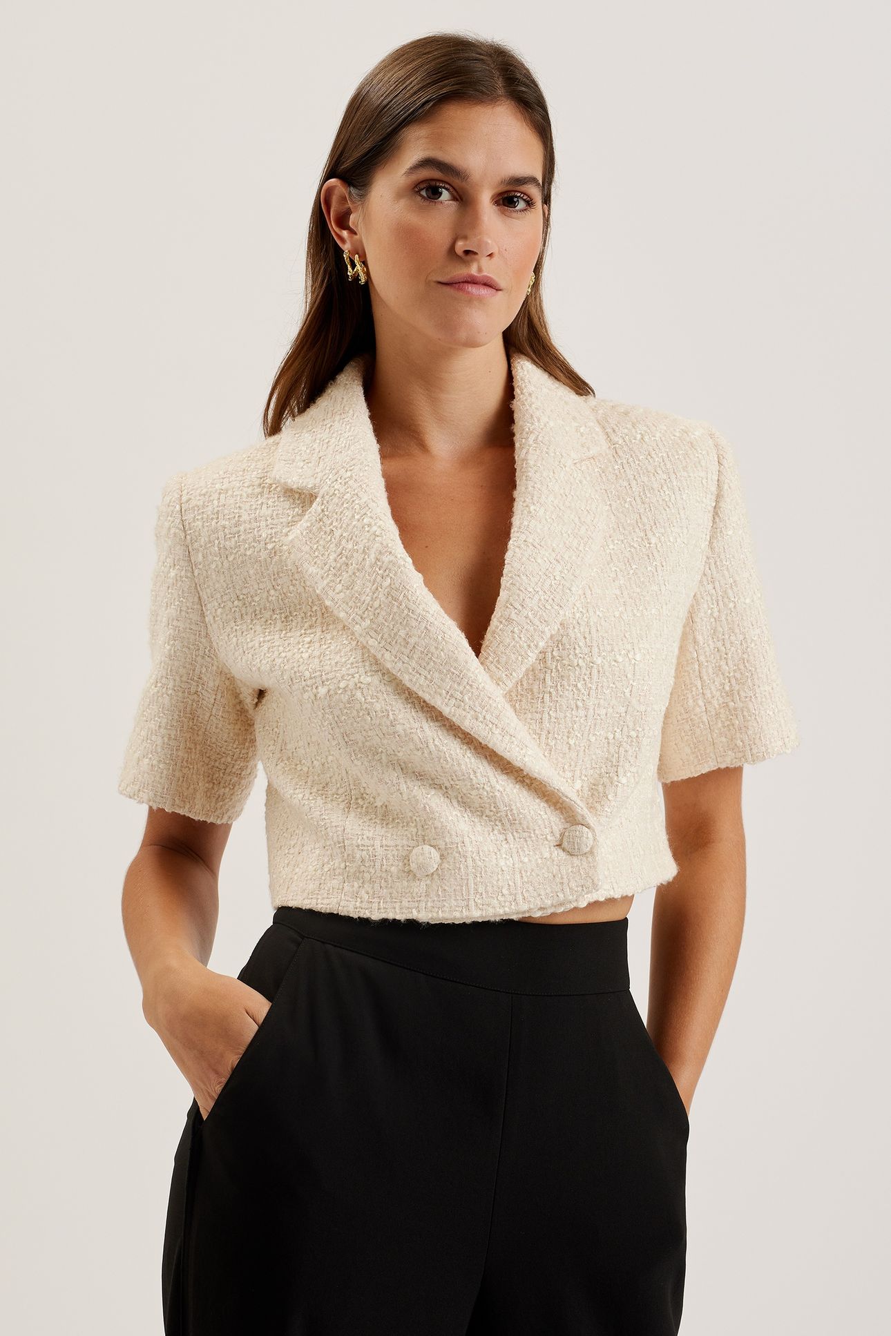 KOMAC SHORT SLEEVE CROPPED BOUCLE IVORY 1